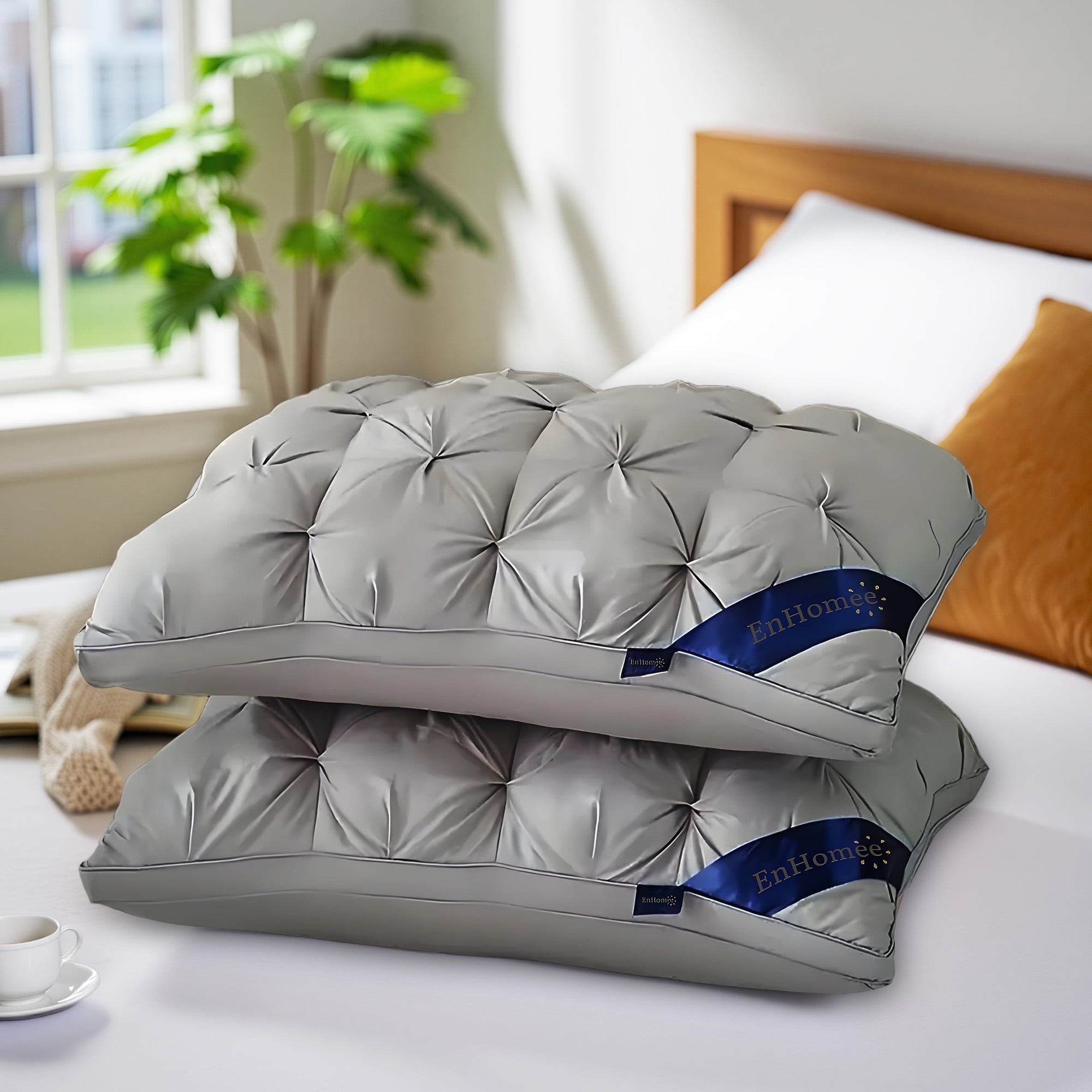 Hotel Collection 2-Pack Luxurious Hotel-Quality ,Resistant to Flattening, All-Season,Gray - Orthopedic Shredded Foam Bed Pillow Set Detail