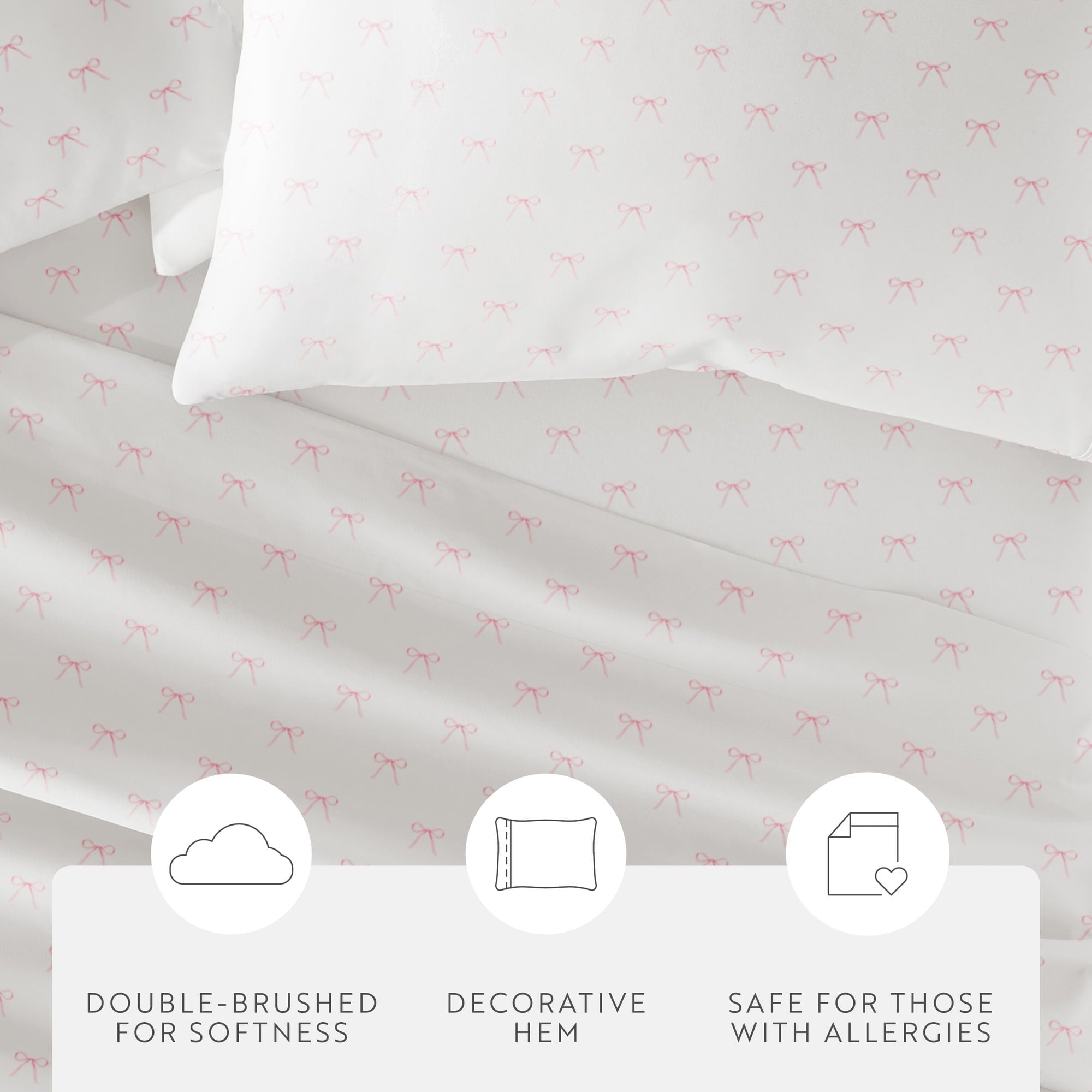 Premium Egyptian Cotton 3 Piece Ditsy Pattern Microfiber Bed Sheets, Pink Bows, Twin-XL - Cooling Hotel Quality Bedding Sheets and Pillowcases Detail