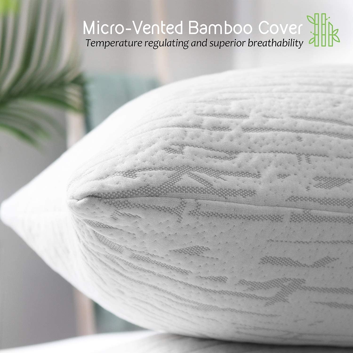 Hotel Collection Bed Pillow, Bamboo Pillows for Bed, Queen Size Pillows - Orthopedic Shredded Foam Bed Pillow Set Detail