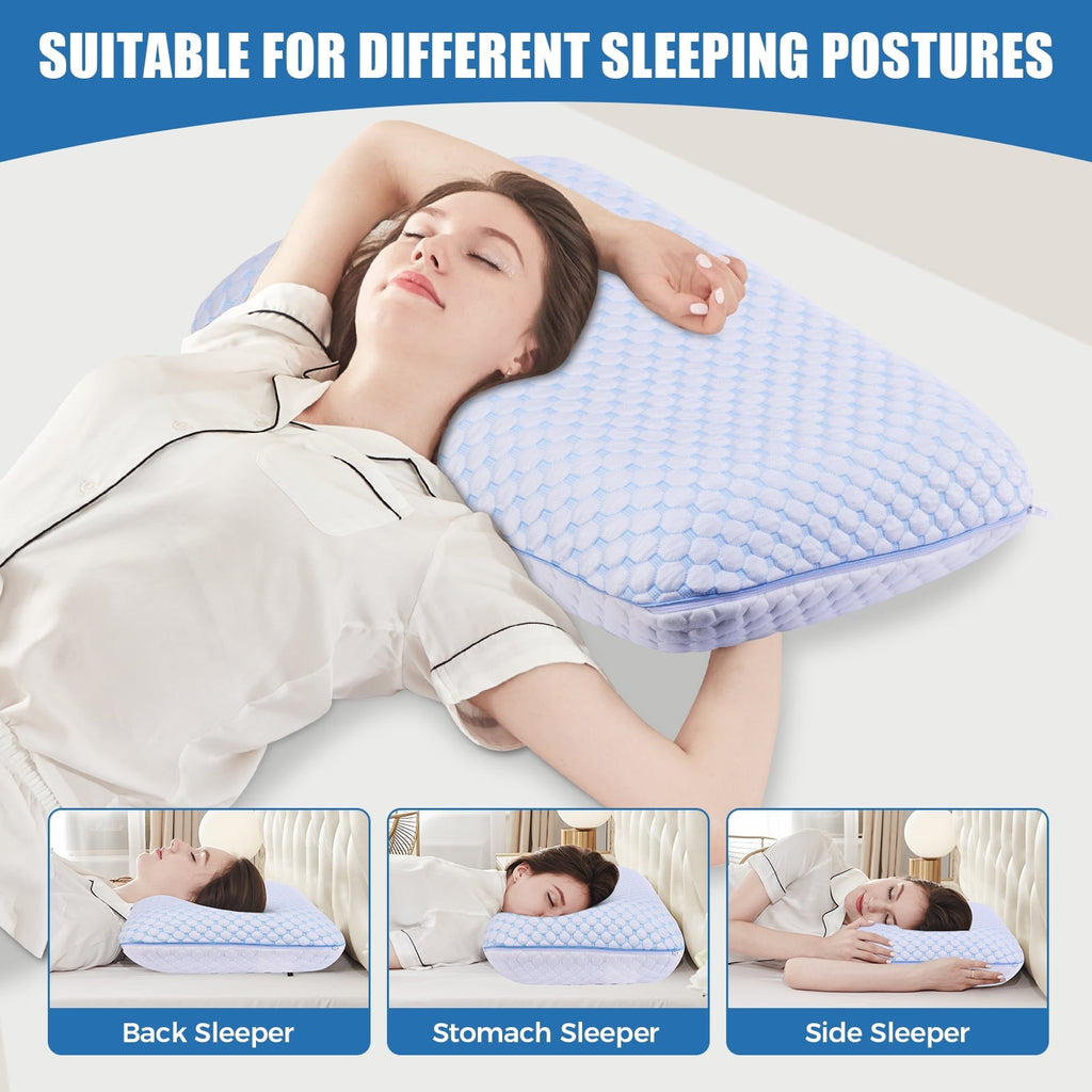 Fluffy Shredded Memory Foam Pillow for Bed, Firm Cooling Pillow with Washable Cover, Supportive Bed Pillow for Side,Stomach and Back ... - Hotel Quality Plush Sleeping Pillows Detail
