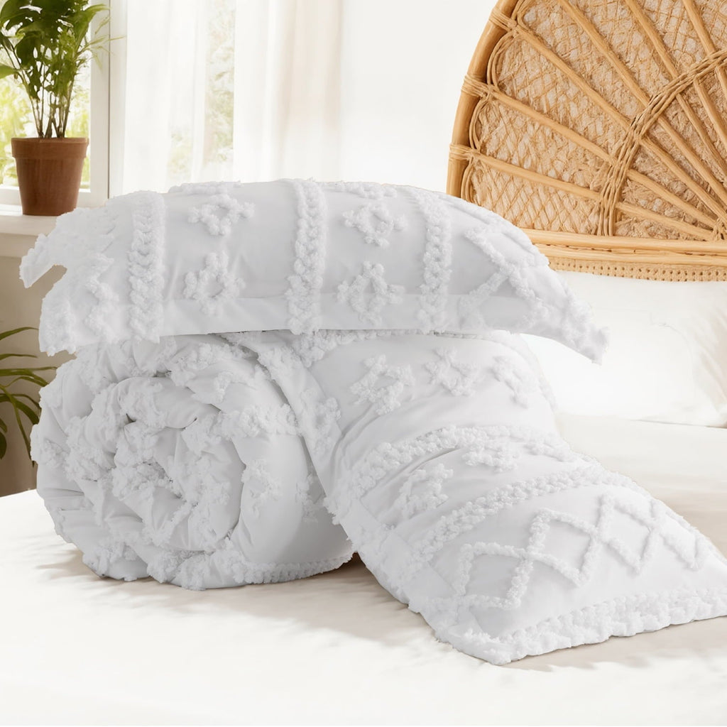 Fluffy Down Alternative Tufted Boho Comforter Set, 2 Pieces Farmhouse Shabby Chic Embroidery Bed Set, Soft Jacquard Comforter for All Seasons... - All-Season Down Alternative Comforter Insert Detail