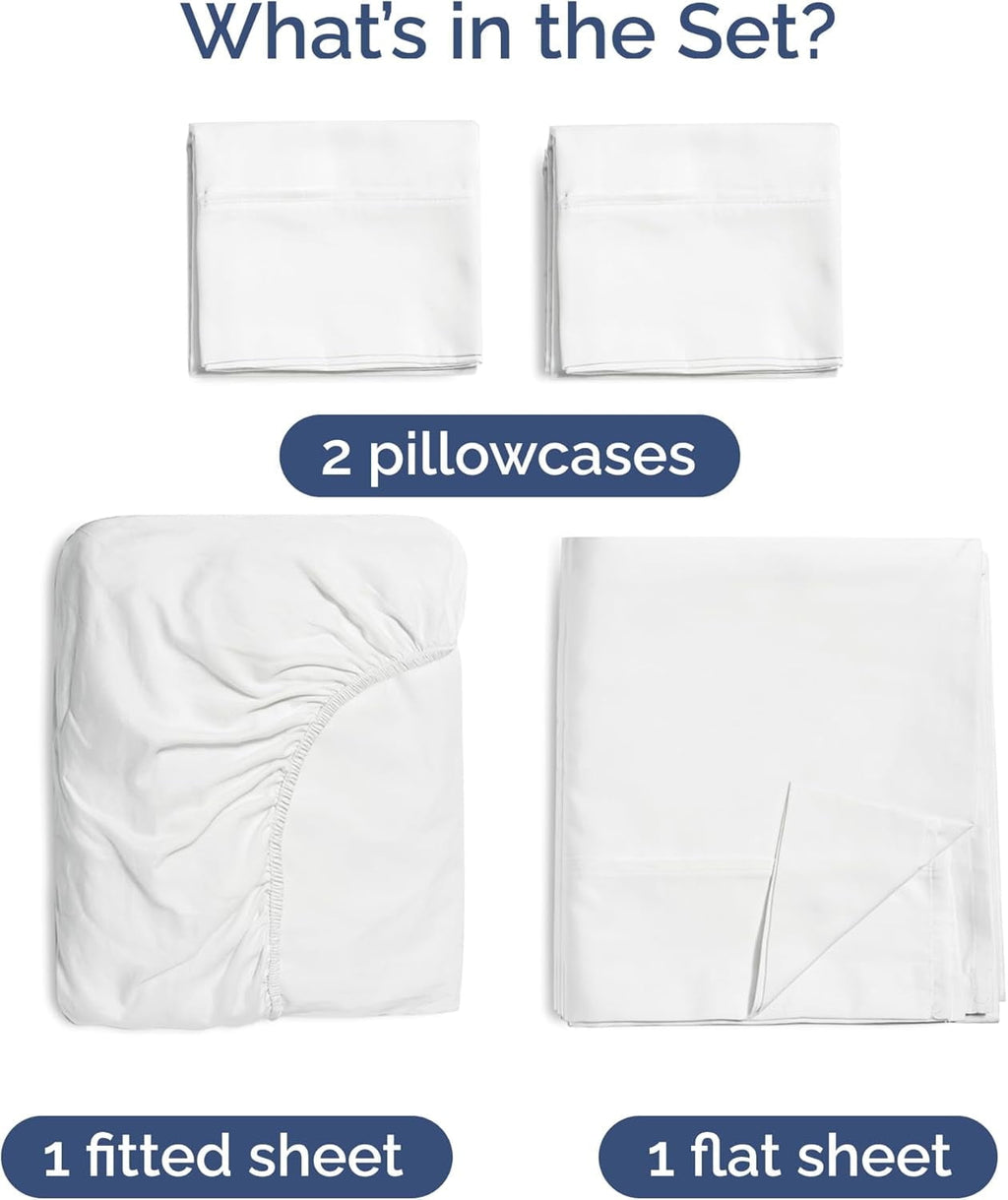 Wrinkle-Resistant 4-Piece Luxury Bamboo Cooling Sheet Set - Queen Size 100% Bamboo Derived Rayon Premium Bed Sheets, White - Luxury Bed Sheet Set with Deep Pockets Detail