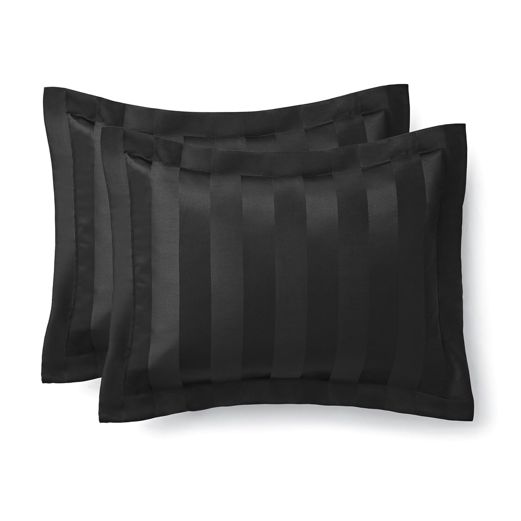 Luxurious Quilted Rich Black 5 Piece Damask Stripe Comforter Set, King, Adult, Unisex - Luxurious Quilted Duvet Cover Set Detail