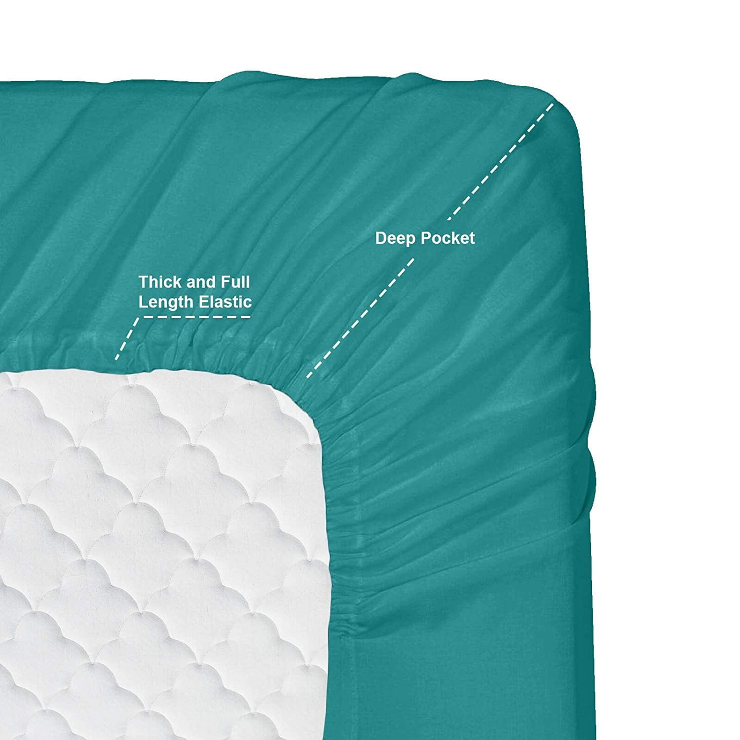 Premium Egyptian Cotton RV/Short Queen 6-Piece Bed Set for Campers - Deep Pocket Fitted Sheet Luxury Soft Microfiber, Teal - Cooling Hotel Quality Bedding Sheets and Pillowcases Detail