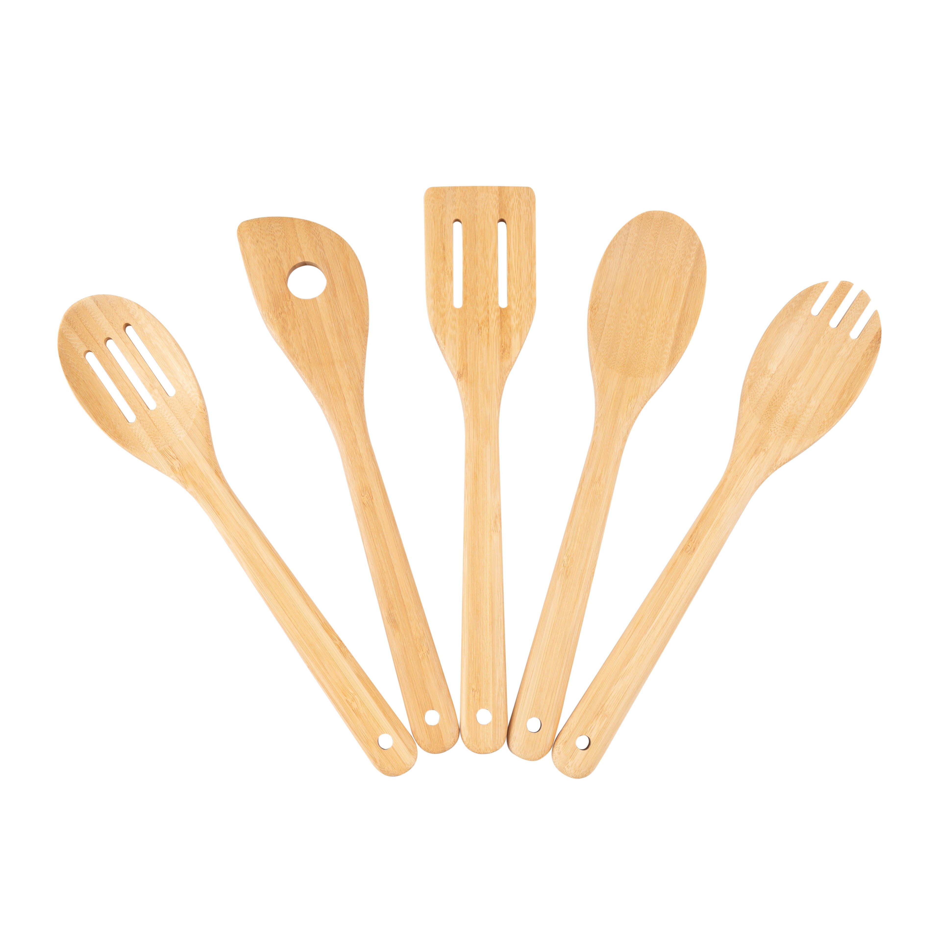 Non-Stick Safe 5pk Bamboo Spoons for Cooking, Kitchen Essential Tools Set - Durable Turner & Ladle Utensil Set for Home Chefs Detail