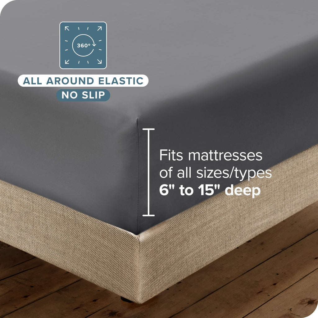 Ultra-Soft Luxury Bed Sheet Set- 6 Piece - Queen, Gray - Breathable Egyptian Cotton Flat & Fitted Sheets Detail