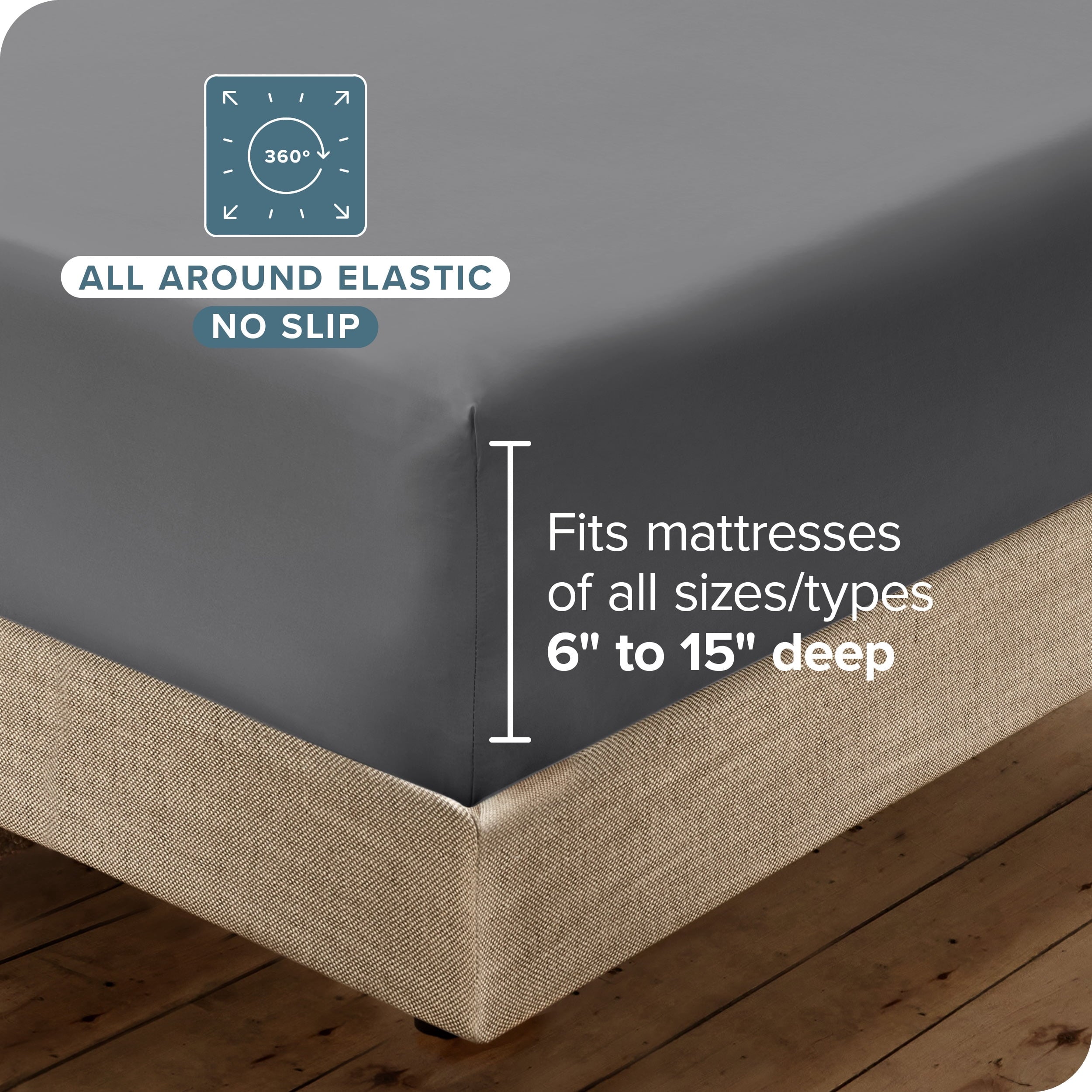 Ultra-Soft Luxury Bed Sheet Set- 6 Piece - Queen, Gray - Breathable Egyptian Cotton Flat & Fitted Sheets Detail