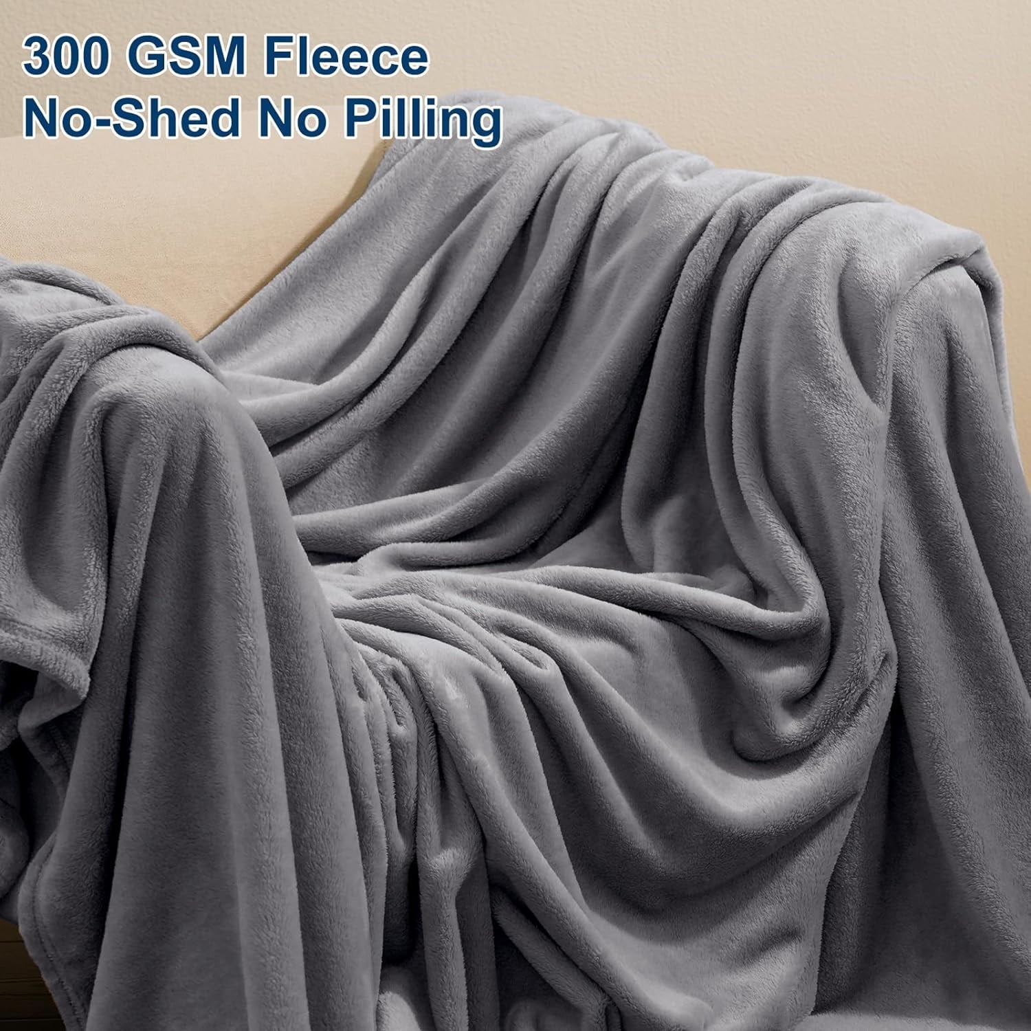 Lightweight Warm Fleece Throw Blanket, Fuzzy Soft Lightweight Blankets for Bed, Sofa, Suitable for All Season, Grey, 50x60 inches - Super Soft Reversible Sherpa Flannel Blanket Detail