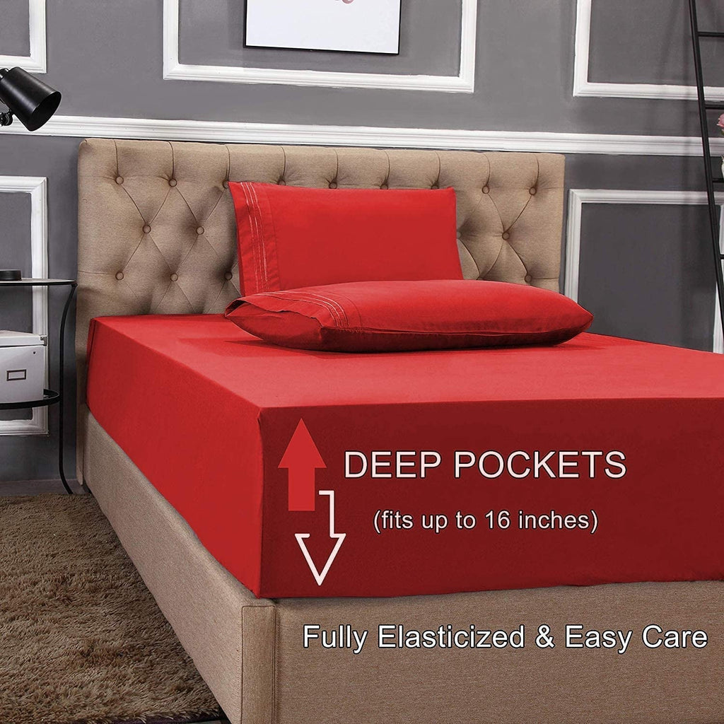 Ultra-Soft 1800 Series Microfiber Bed Sheets 6-Piece Set, Deep Pocket, Queen Black - Premium Ultra-Soft Pillowcase Pair for Sleeping Detail