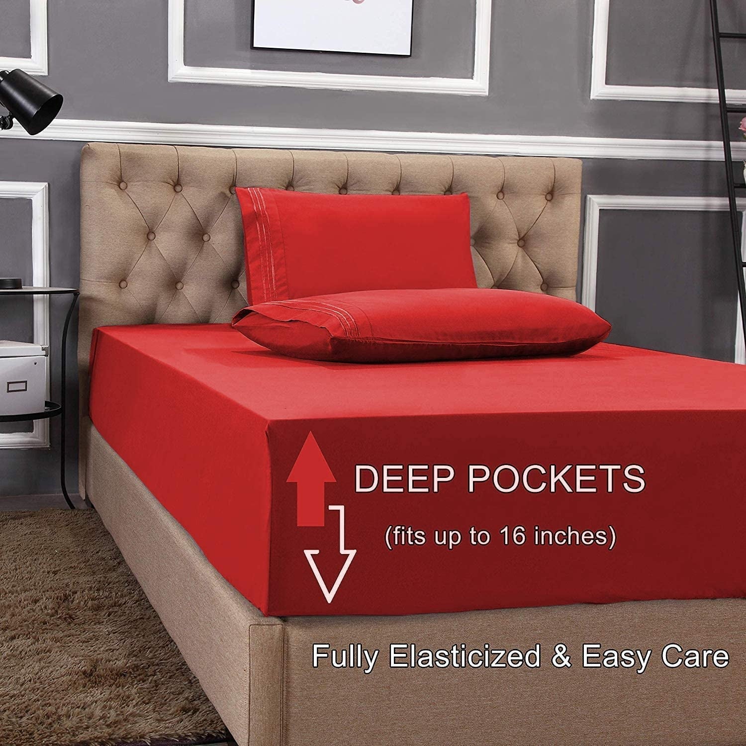 Ultra-Soft 1800 Series Microfiber Bed Sheets 6-Piece Set, Deep Pocket, Queen Black - Premium Ultra-Soft Pillowcase Pair for Sleeping Detail