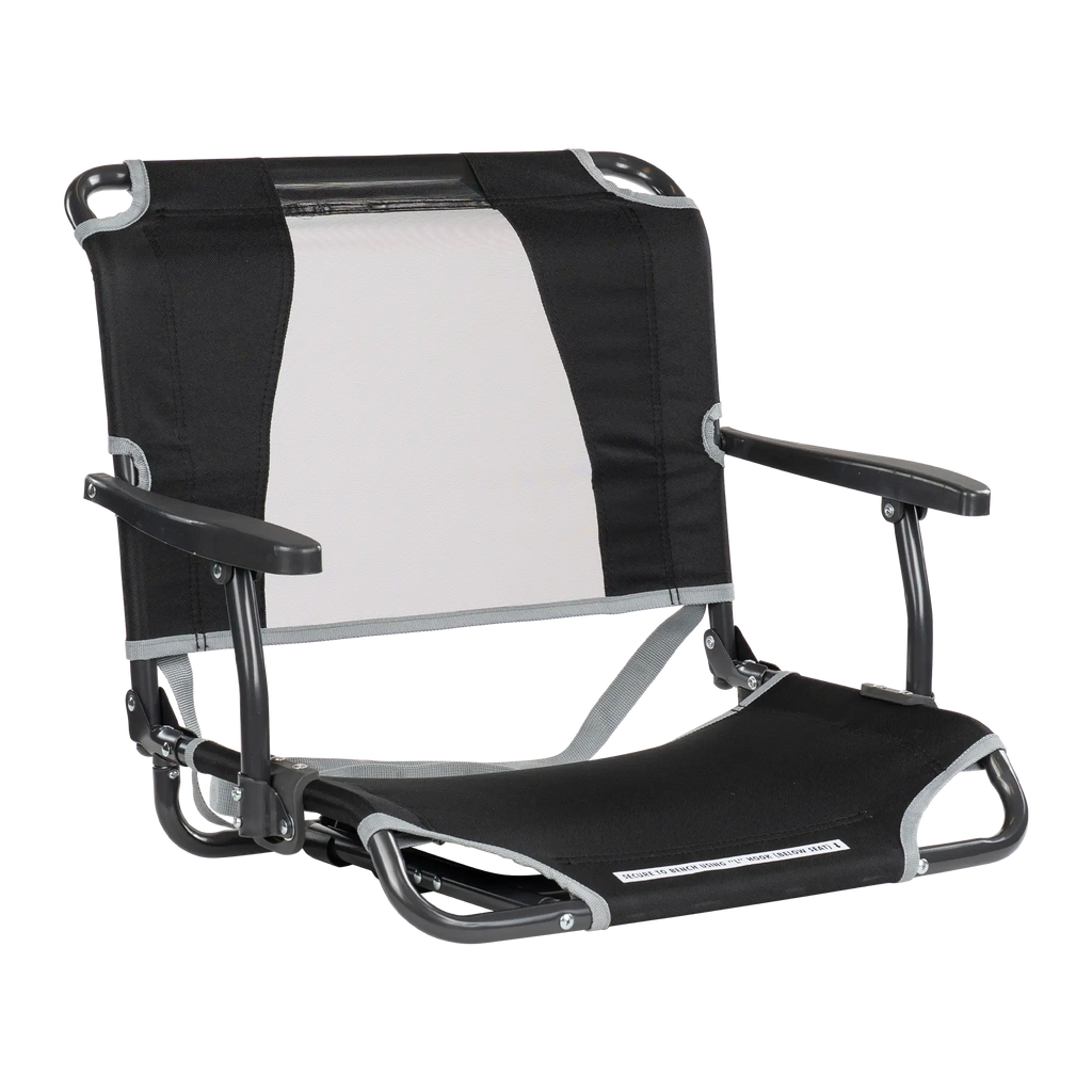 Secure-Hook Big Comfort Stadium Chair with Armrests - Choice 465 - Grandstand Cushion Seat with Secure Under-Bench Hooks - Black