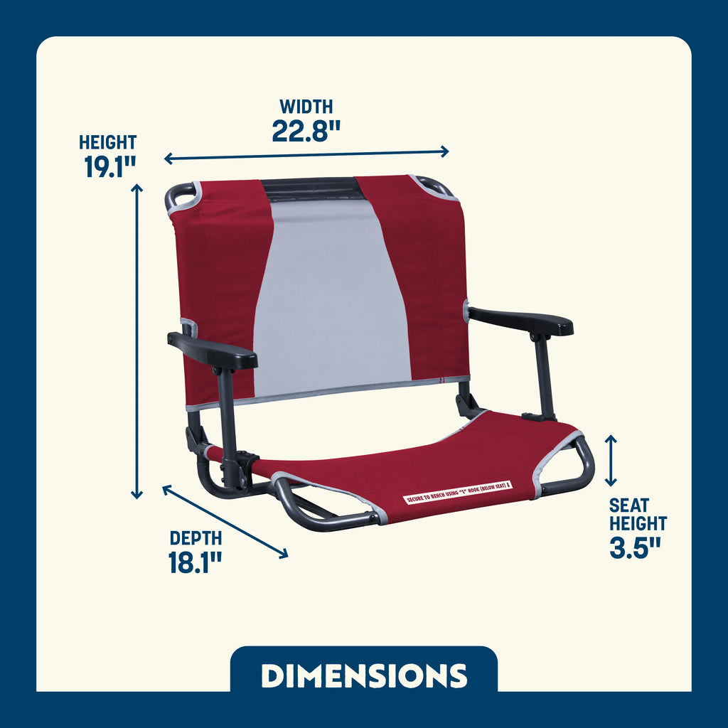 Secure-Hook Big Comfort Stadium Chair with Armrests - Choice 465 - Grandstand Cushion Seat with Secure Under-Bench Hooks Detail