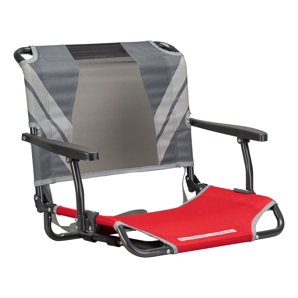 Secure-Hook Big Comfort Stadium Chair with Armrests - Choice 465 - Grandstand Cushion Seat with Secure Under-Bench Hooks - Red/Gray