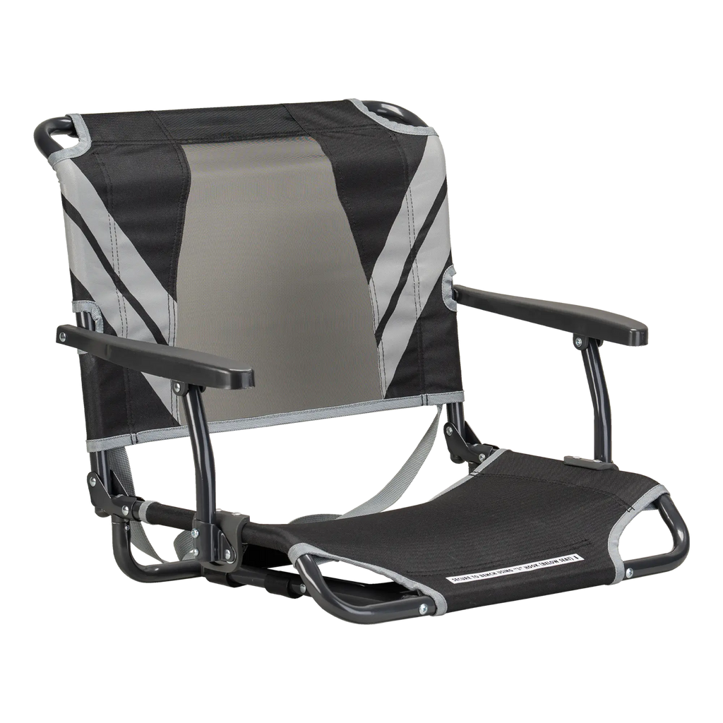 Secure-Hook Big Comfort Stadium Chair with Armrests - Choice 465 - Grandstand Cushion Seat with Secure Under-Bench Hooks - Black/Gray