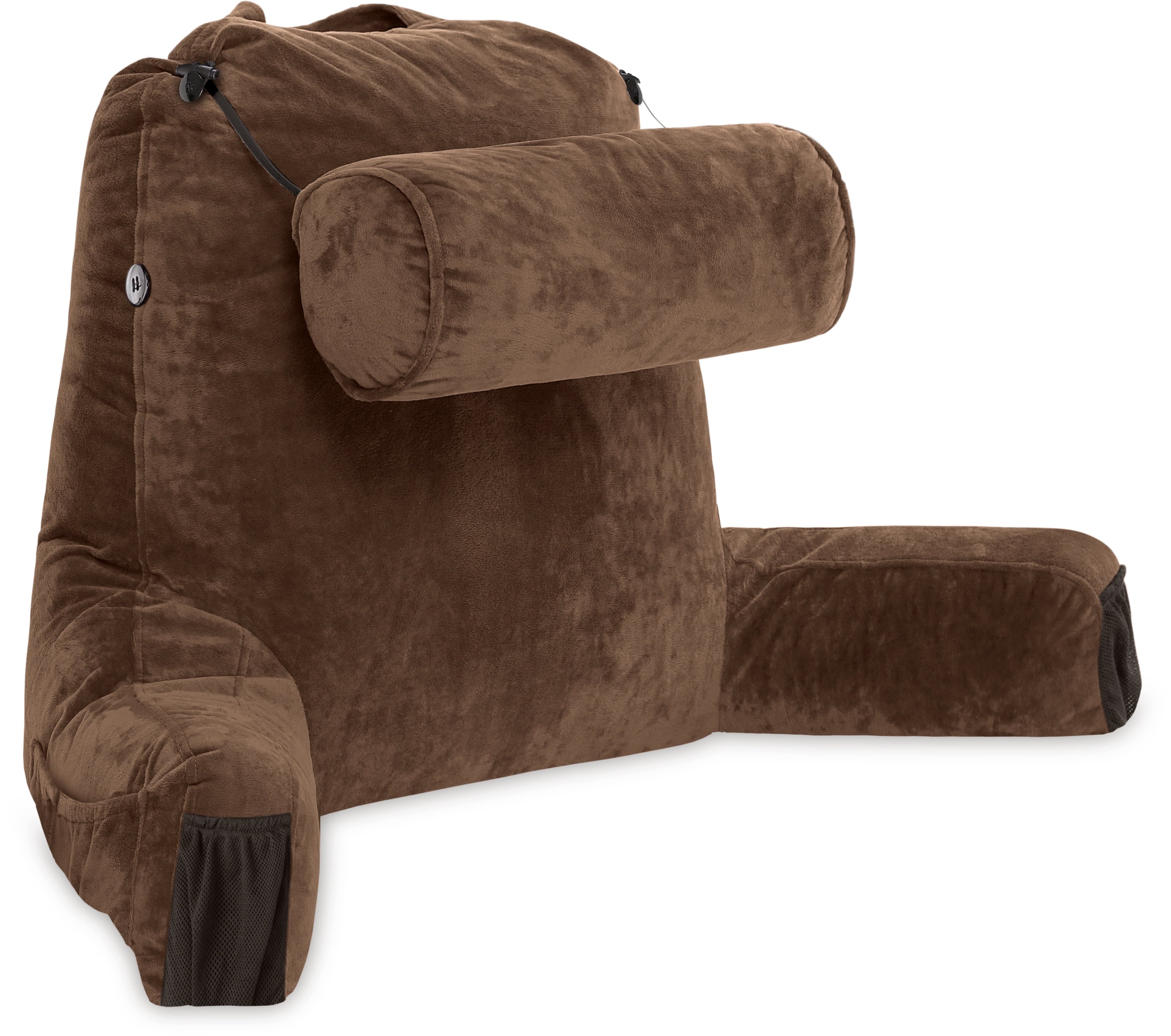 Decorative Plump Medium Chocolate Brown, Backrest - Detach Neck Roll, Removable Cover - Decorative Throw Pillow Cushion for Sofa & Bed Detail