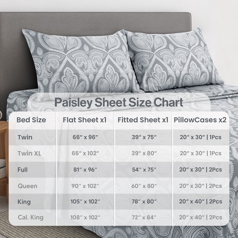 Ultra-Soft Lux Decor 4 Piece Queen Sheet Set, Brushed Microfiber Paisley Printed Bed Sheet Set with up to 16" Deep Pocket Fitted... - Luxury Bed Sheet Set with Deep Pockets Detail