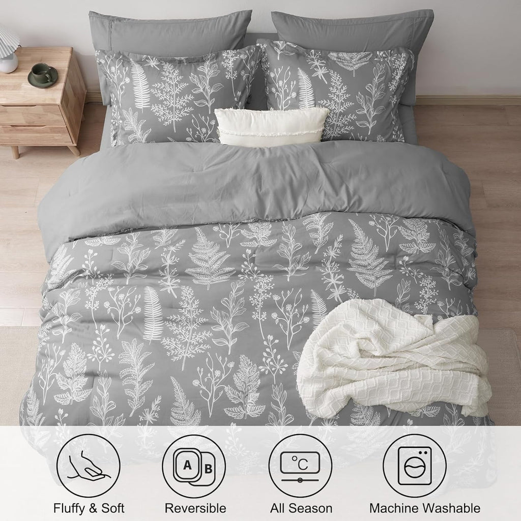 Heavyweight Warmth 7 Pieces Printed King Comforter Set, Lightweight Reversible Botanical Bedding Set Include Comforter, Pillow Shams, Fl... - Hypoallergenic Ultra-Fluffy Quilt for Winter Detail