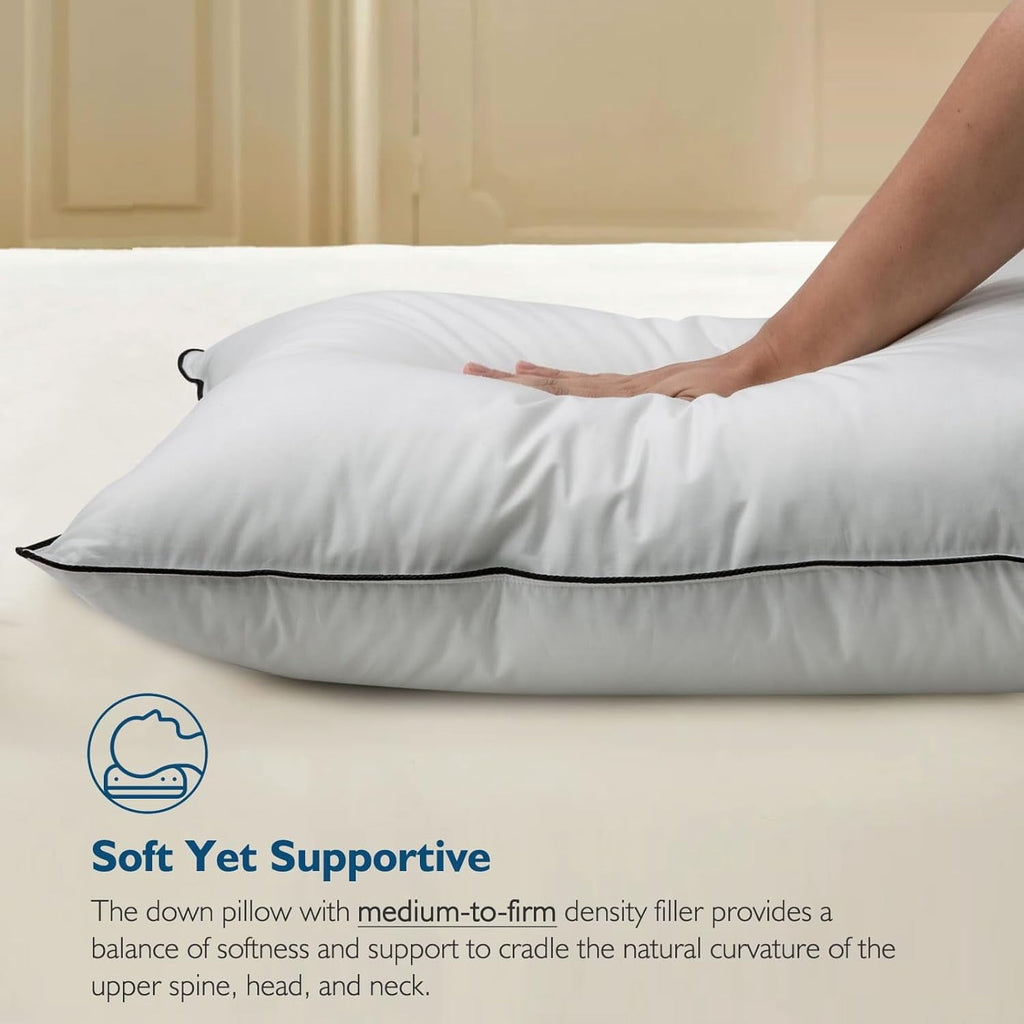 Ergonomic Memory Foam Hypoallergenic 3‑Chamber Goose Feather Down Core Bed Pillows, Standard Size Set of 2, With Microfiber Surround, Soft-... - Orthopedic Shredded Foam Bed Pillow Set Detail