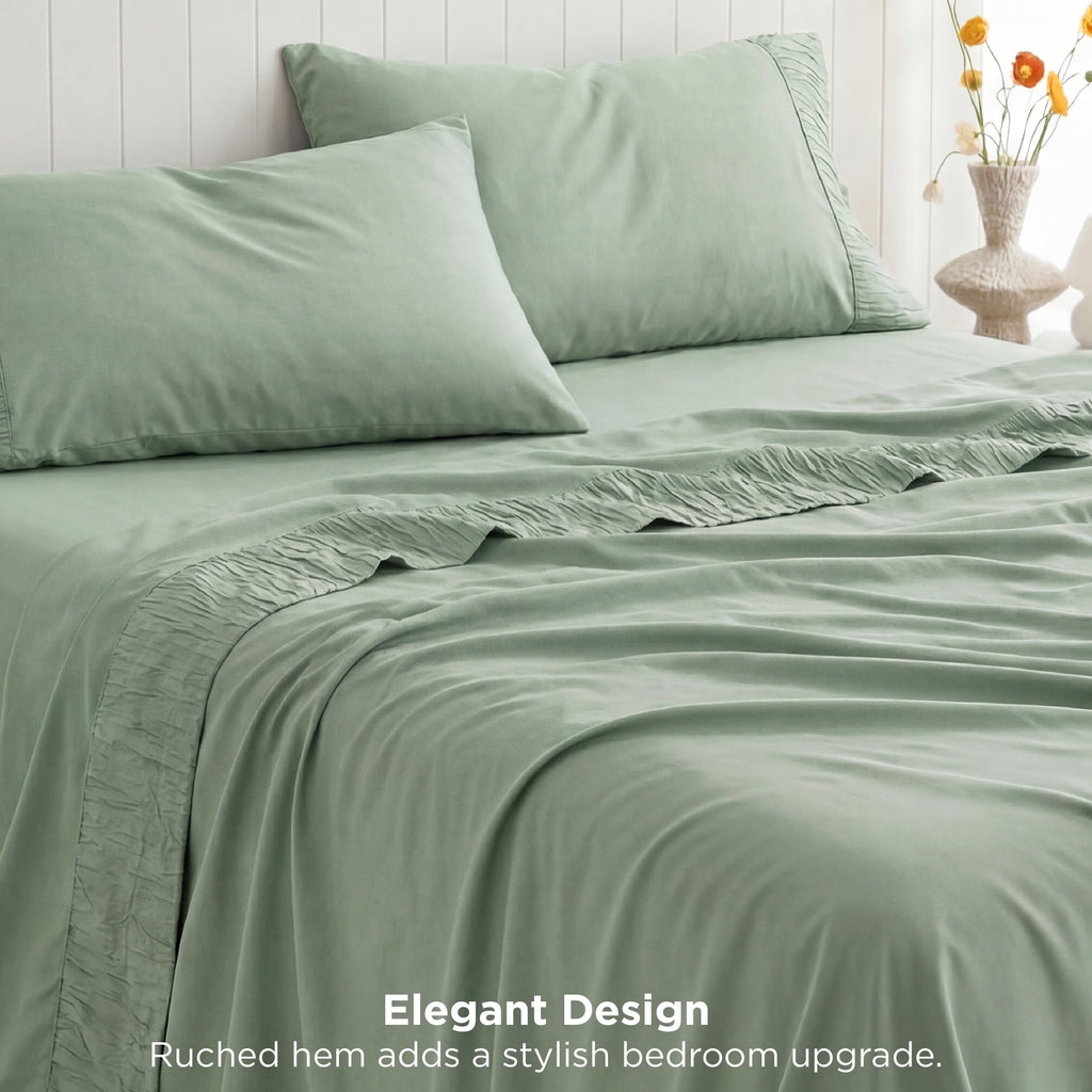 Breathable Luxury Queen Sheets Set, 4 Pieces Deep Pockets Cooling Soft Polyester Microfiber Bed Sheets Set, Sea Foam Green - Luxury Bed Sheet Set with Deep Pockets Detail