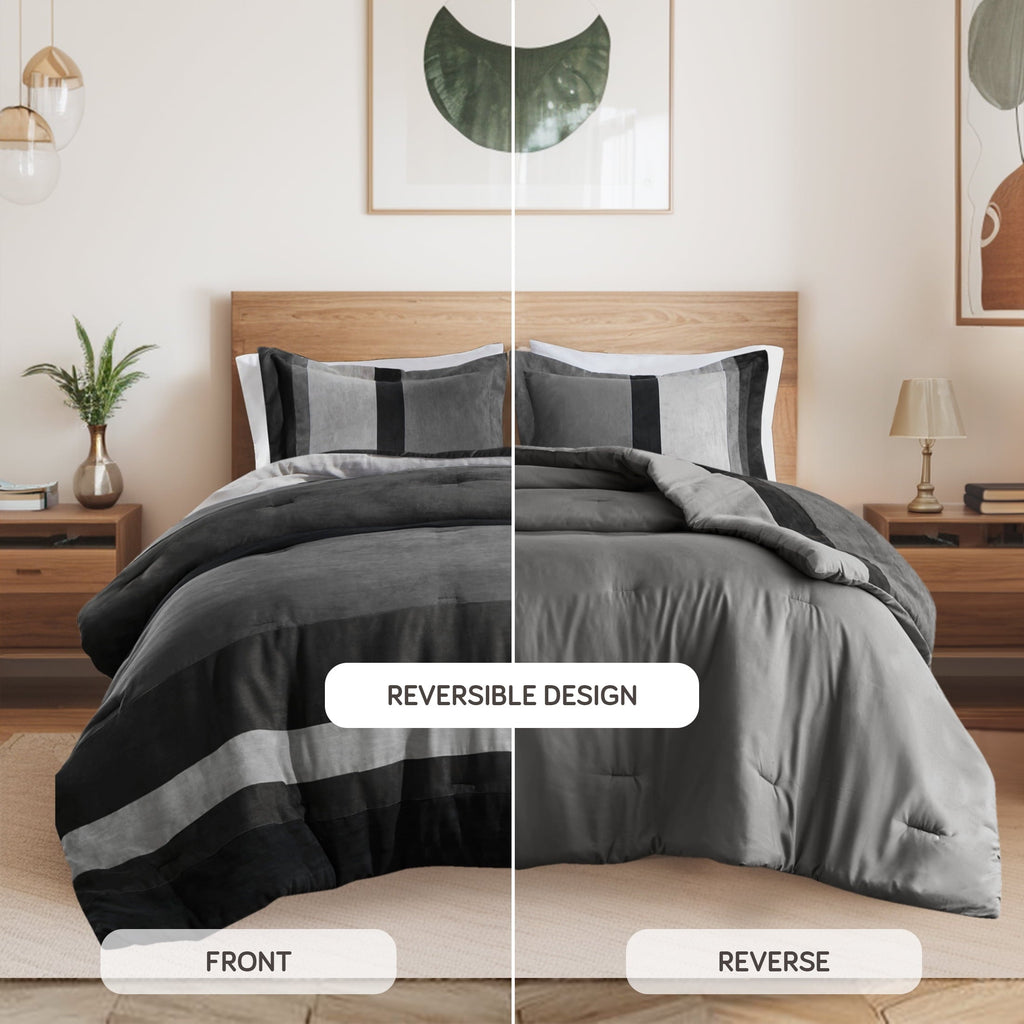 Luxurious Quilted Twin/Twin XL Comforter Set Black, 2 Pieces Faux Suede Comforters Twin/Twin XL Size, Pieced Bedding Comforters Sets, C... - All-Season Down Alternative Comforter Insert Detail