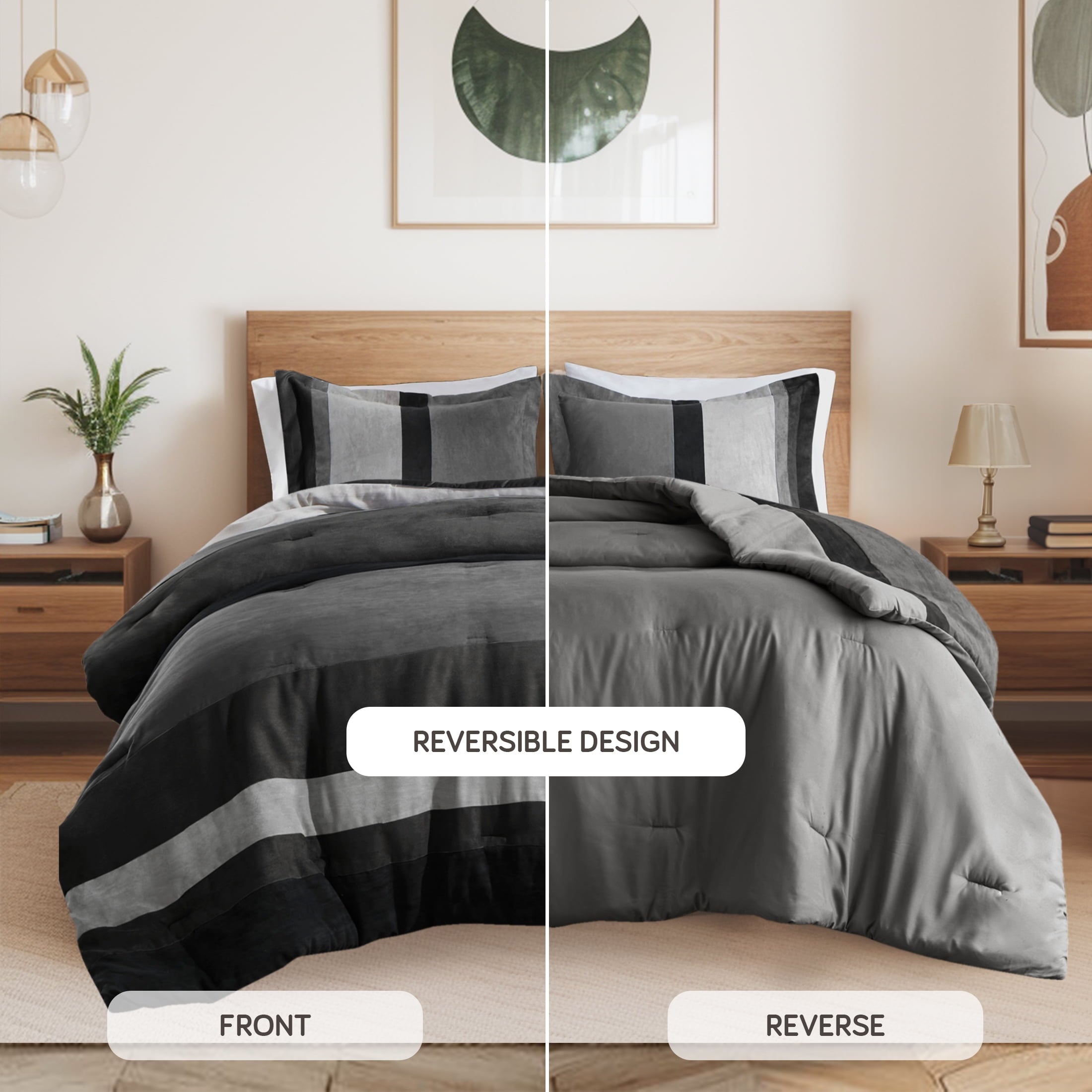 Luxurious Quilted Twin/Twin XL Comforter Set Black, 2 Pieces Faux Suede Comforters Twin/Twin XL Size, Pieced Bedding Comforters Sets, C... - All-Season Down Alternative Comforter Insert Detail