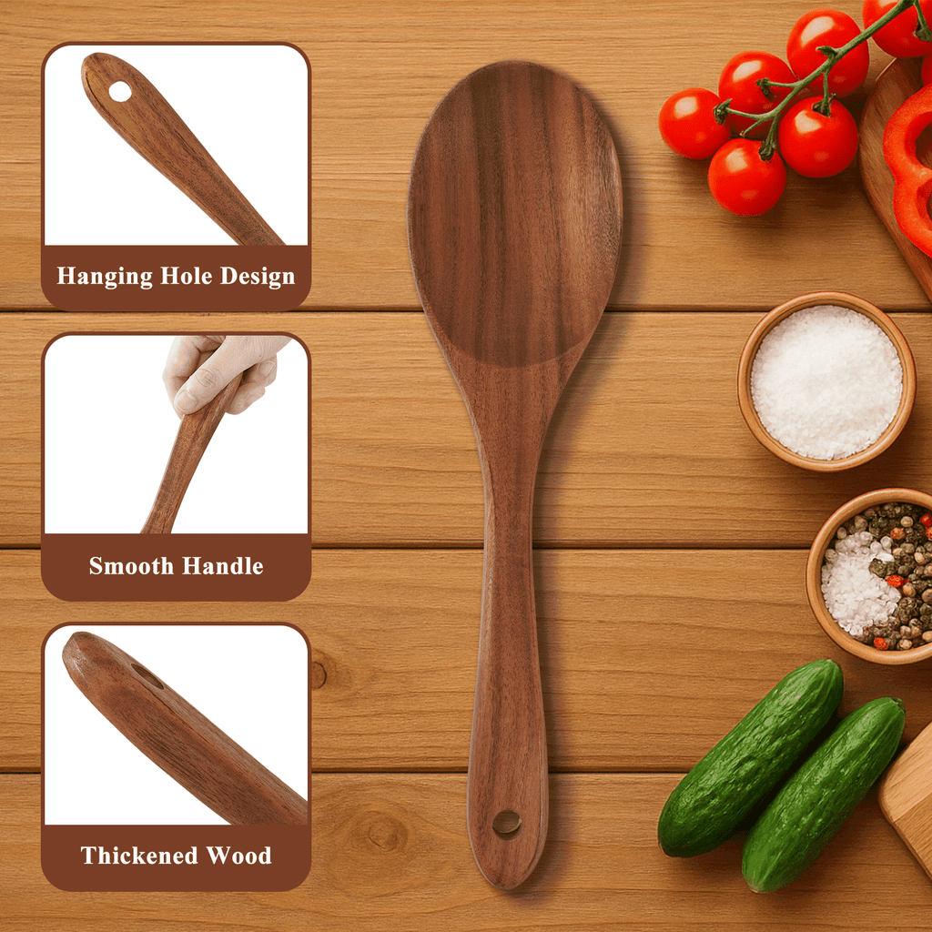 Premium Silicone Wooden Spoons for Cooking, 8 Pcs Natural Wooden Utensil for Cooking with Non-Stick, Heat Resistant, Wood... - Premium Stainless Steel Cooking Utensil for Non-Stick Pots Detail