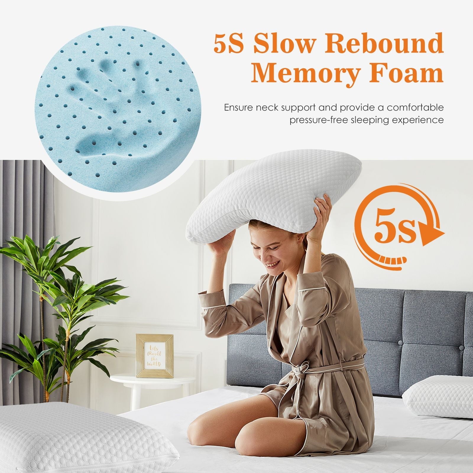 Decorative Plump Memory Foam Pillow, Standard Size Pillows for Sleeping, Bed Pillow Soft and Comfortable, 1 Pack - Orthopedic Shredded Foam Bed Pillow Set Detail