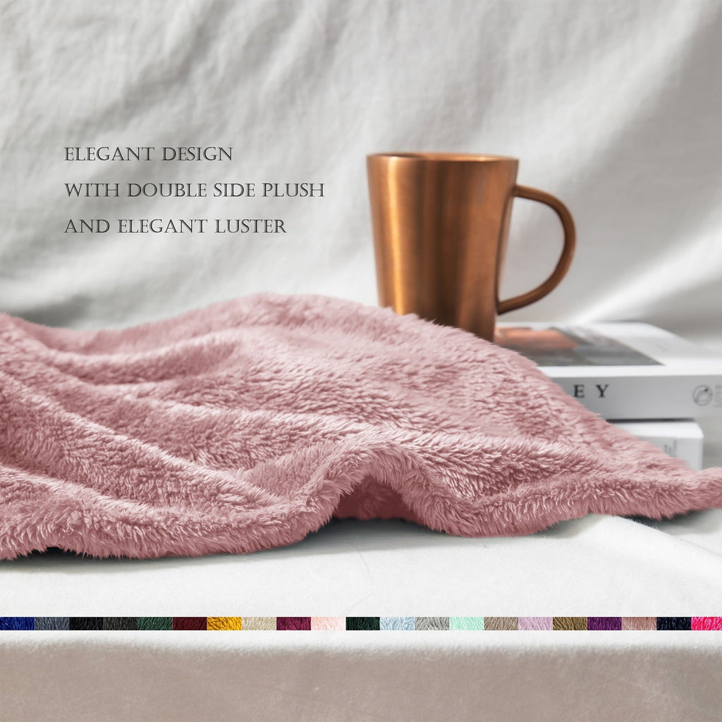 Cozy Fleece Plush Fuzzy Large Fleece Throw Blanket (50" x 70", Dusty Pink)- Soft, Warm and Lightweight - Luxury Knitted Decorative Throw Blanket with Fringes Detail