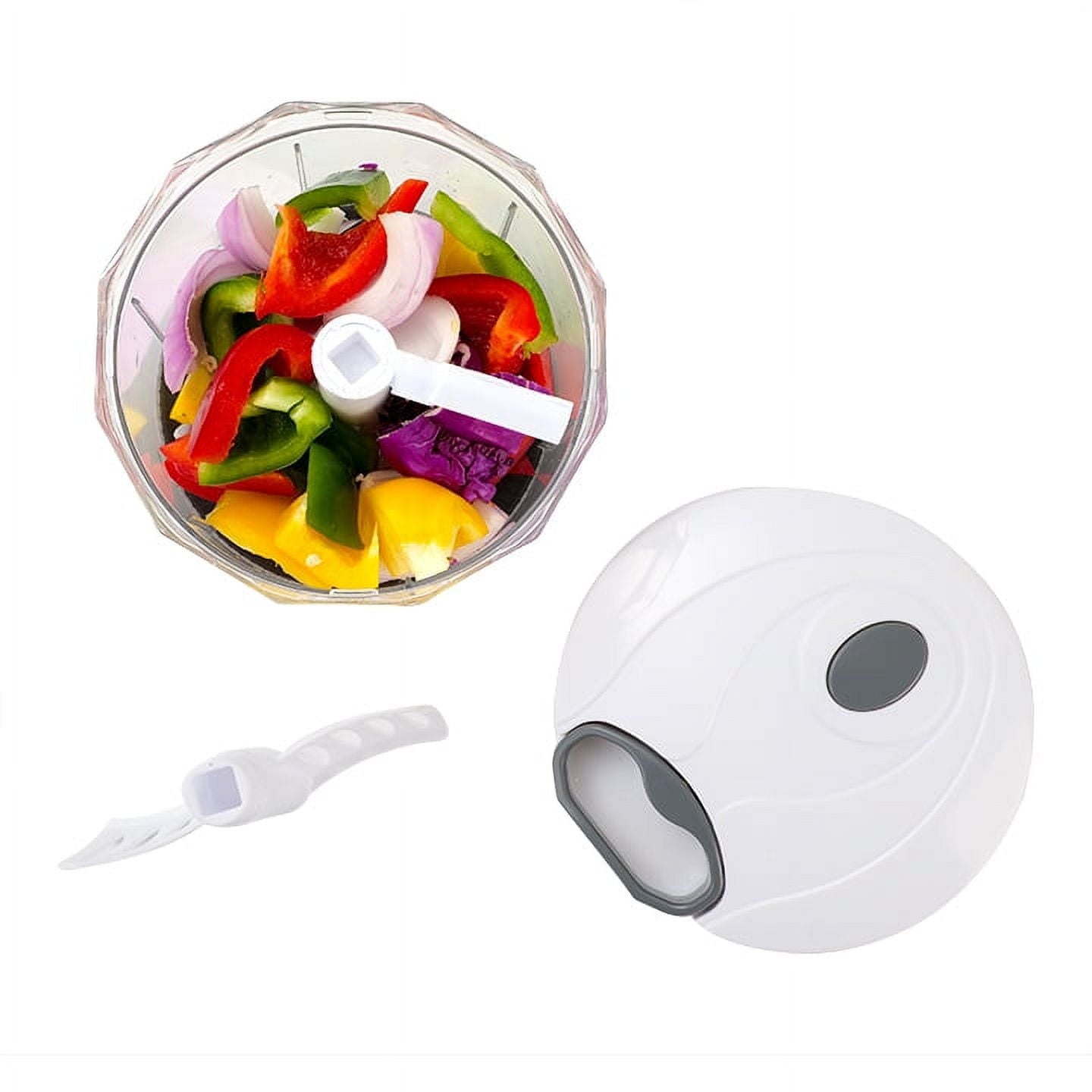 Time-Saving 1qt Quick Pull Chopper, BPA free , SS Blades, Food Contact Safe Material , White & Grey, Weight 320g - Multi-Functional Manual Food Chopper & Slicer Detail