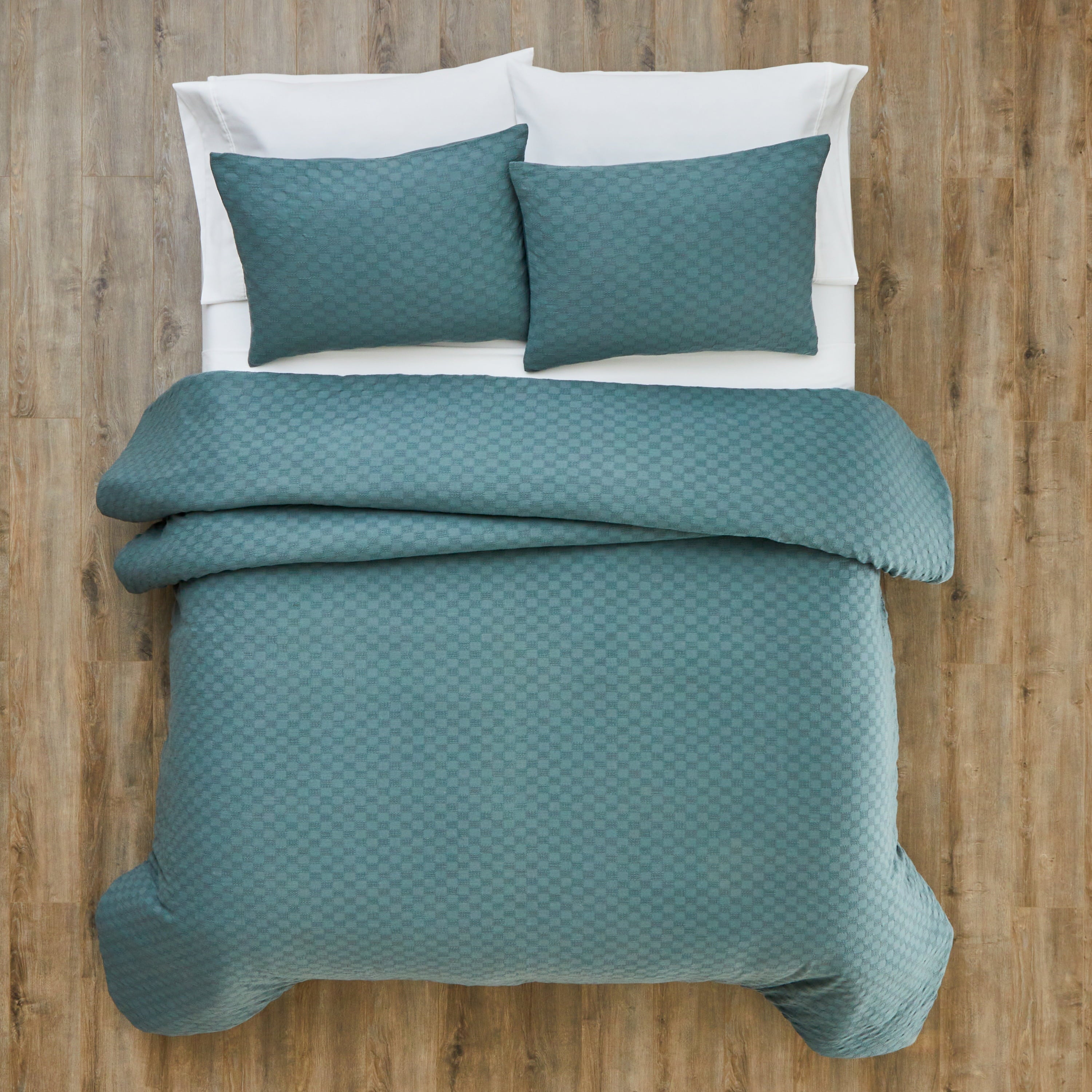 Hypoallergenic Cloud Full/Queen Comforter Set, All-Season, 3-Piece, Nimbus Blue Block Weave - Hypoallergenic Ultra-Fluffy Quilt for Winter Detail