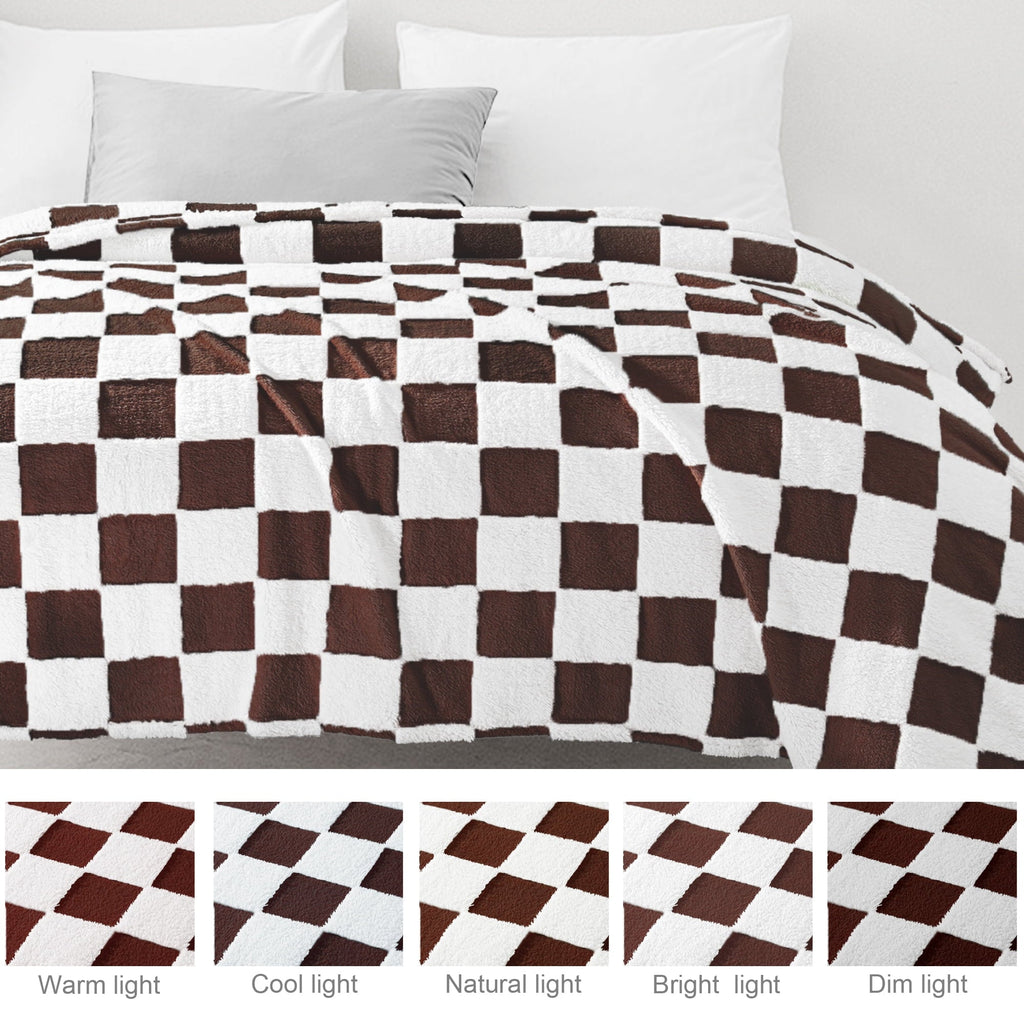 Super Soft Flannel Checkered Throw Blanket, Super Soft and Warm Fluffy Fleece Blanket for Couch, Sofa, Bed, Cute Plaid Pattern, Coffee, ... - Cozy Fleece Throw Blanket for Couch & Bed Detail