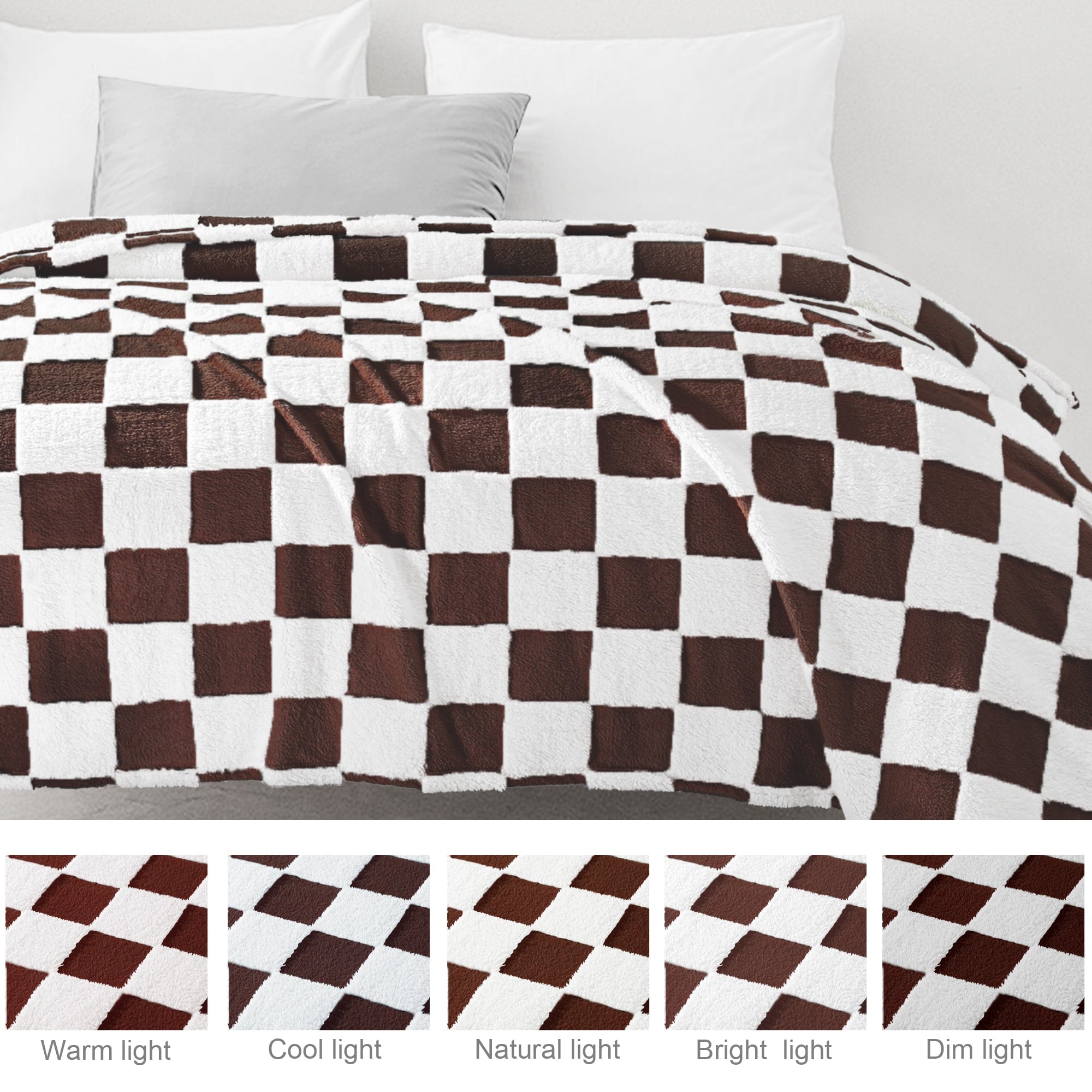 Super Soft Flannel Checkered Throw Blanket, Super Soft and Warm Fluffy Fleece Blanket for Couch, Sofa, Bed, Cute Plaid Pattern, Coffee, ... - Cozy Fleece Throw Blanket for Couch & Bed Detail