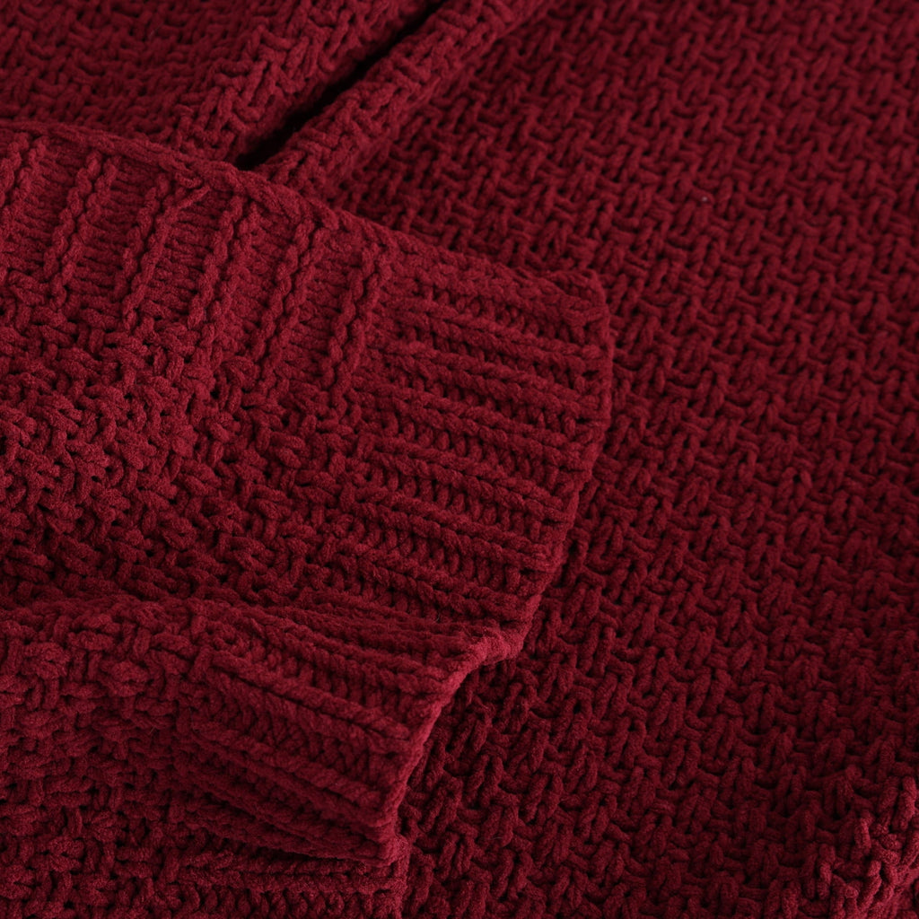 Reversible Sherpa Chenille Knit Super Soft Oversized Throw Blanket, Merlot Wine - Cozy Fleece Throw Blanket for Couch & Bed Detail