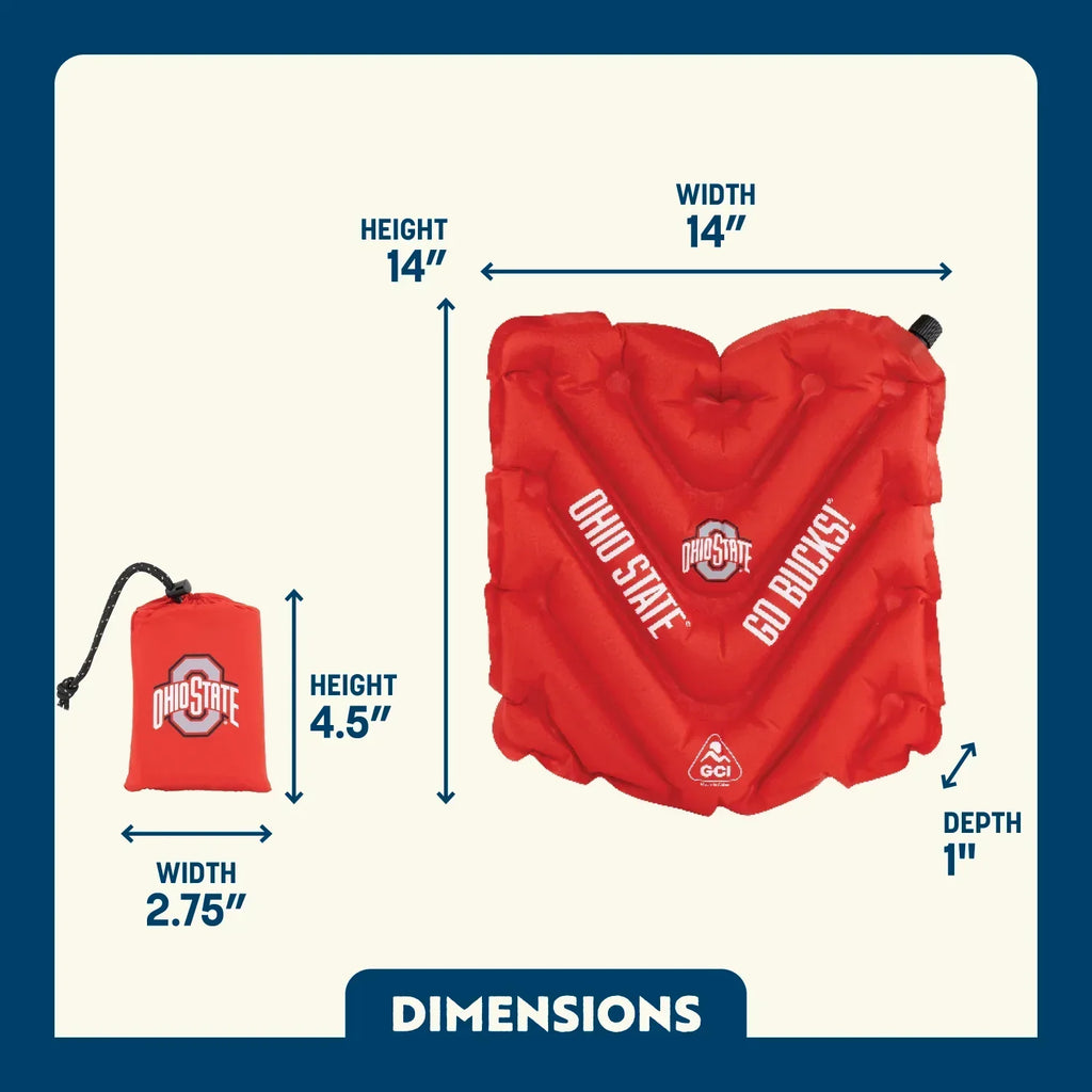 Ultra-Lightweight College V Seat Inflatable Stadium Cushion - Ohio State Buckeyes - Choice 778 - Grandstand Cushion Seat with Secure Under-Bench Hooks Detail