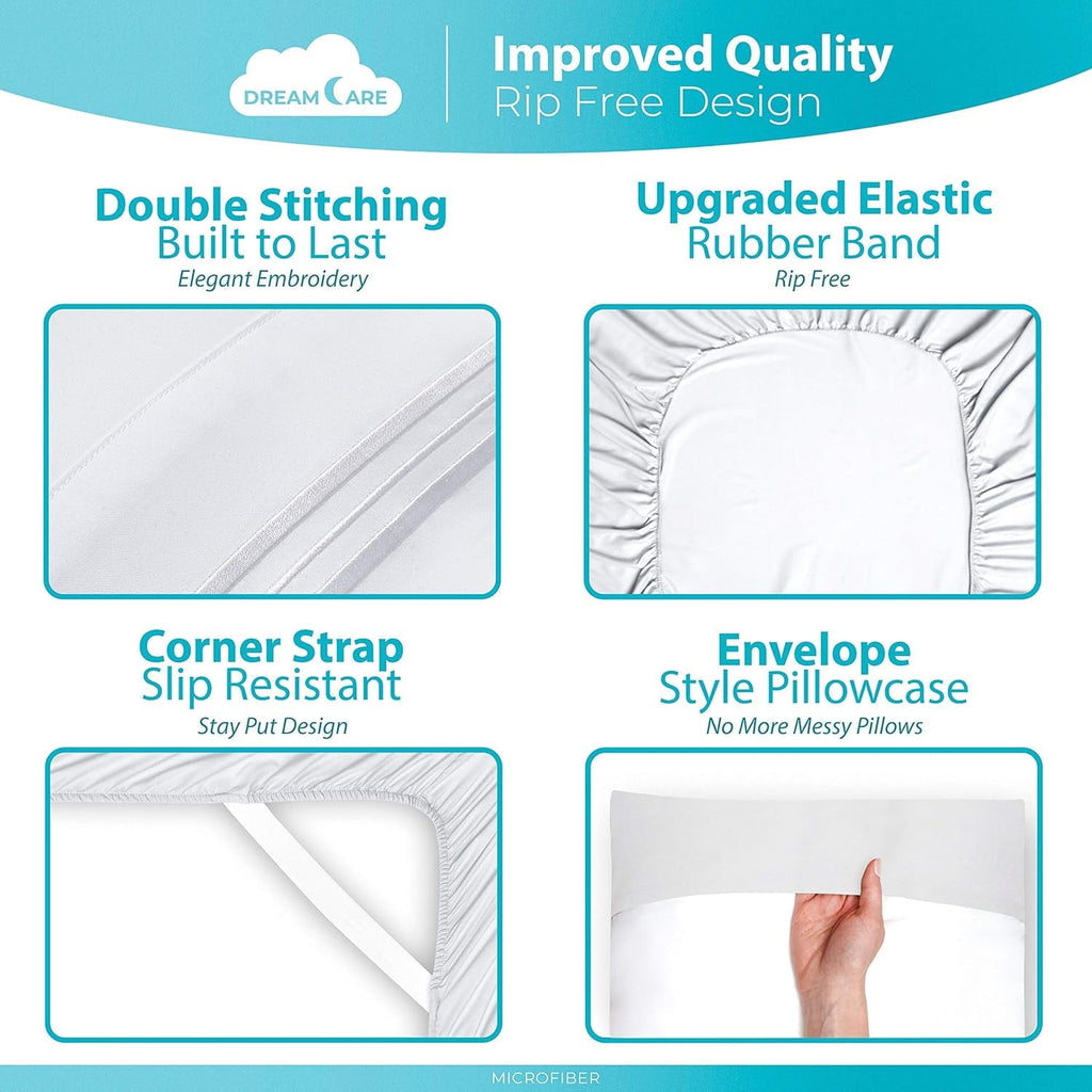 Premium Egyptian Cotton Set, Soft Microfiber 4 Piece Hotel Luxury Bed s with Deep Pockets, Embroidered Pillow Cases, Side Storage Pocket Fitt... - Breathable Egyptian Cotton Flat & Fitted Sheets Detail