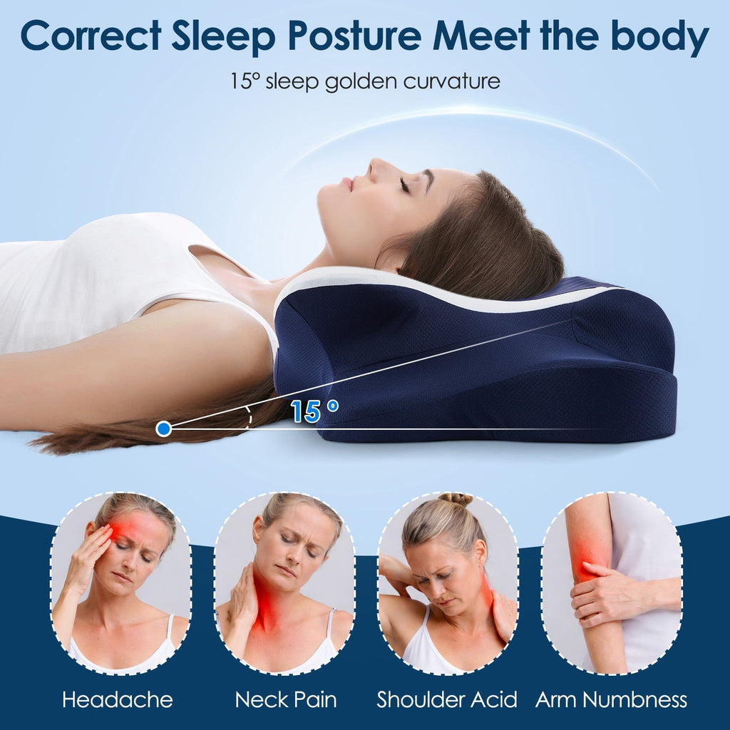 Orthopedic Support Cervical Neck Pillow for Pain Relief Sleeping, Memory Foam Pillow Neck Pillow Bed Pillow with Pillowcase for Side Bac... - Decorative Throw Pillow Cushion for Sofa & Bed Detail