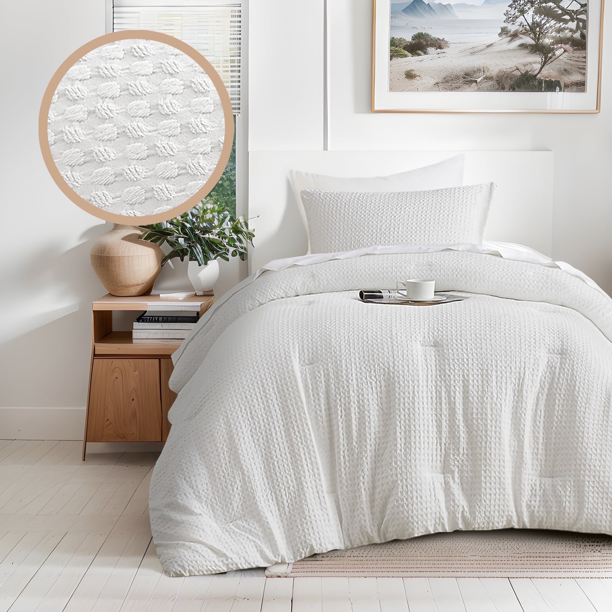All-Season Comforter Sets Twin/Twin-XL, 2 Piece Soft Bedding Sets, Off-White Comforter Bed Set with Pillow Shams - Luxurious Quilted Duvet Cover Set Detail