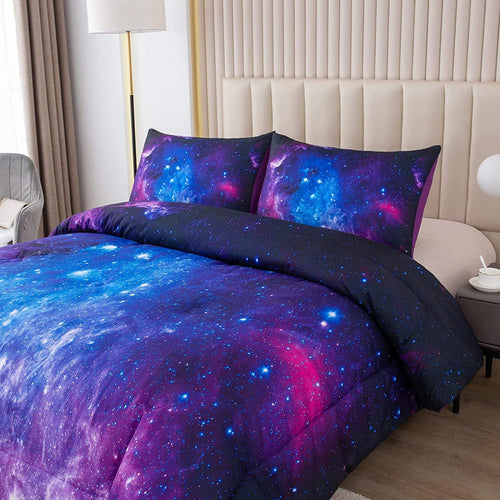All-Season Galaxy Comforter Set Outer Space Purple Starry Sky Night Pattern Bedding Set for Girls Boys Kids Teens Twin Size with... - Cloud-Like Soft Lightweight Bed Comforter Detail