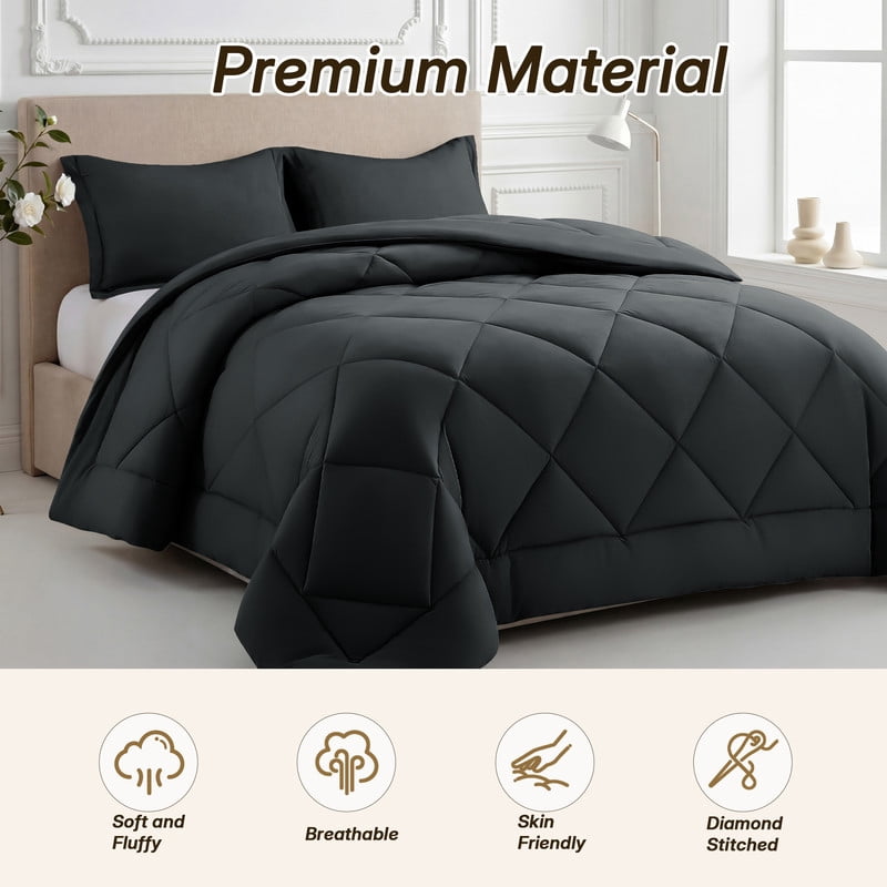Luxurious Quilted 3 Pieces Queen Size Comforter Set, All Season Lightweight Breathable Bedding Set with 1 Down Alternative Comforter an... - Hypoallergenic Ultra-Fluffy Quilt for Winter Detail