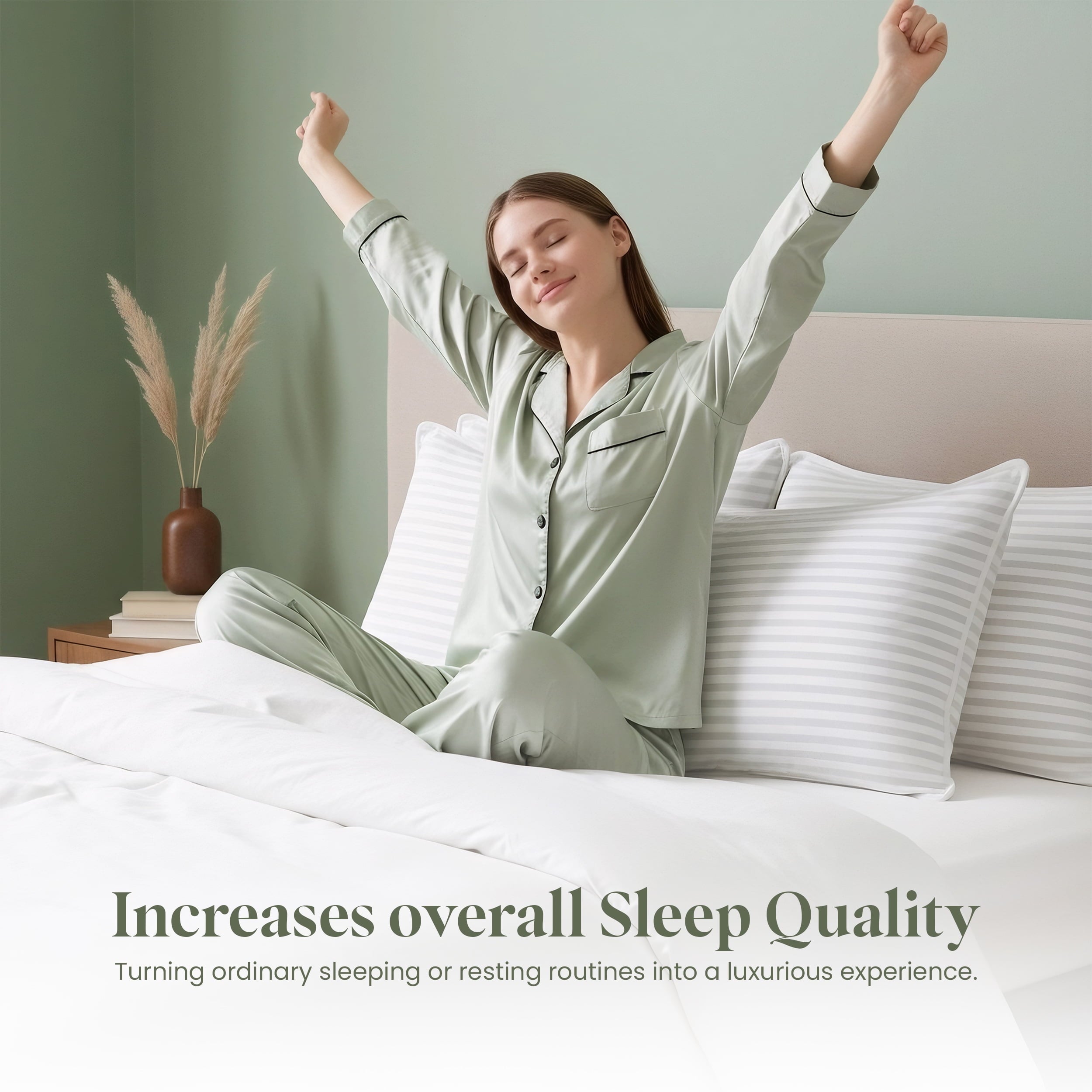 Orthopedic Support Bed Pillow with White Stripes - Set of 2 - Ultra Cozy & Relaxing For Adults, (Queen, 28"L x 20" W) - Hotel Quality Plush Sleeping Pillows Detail