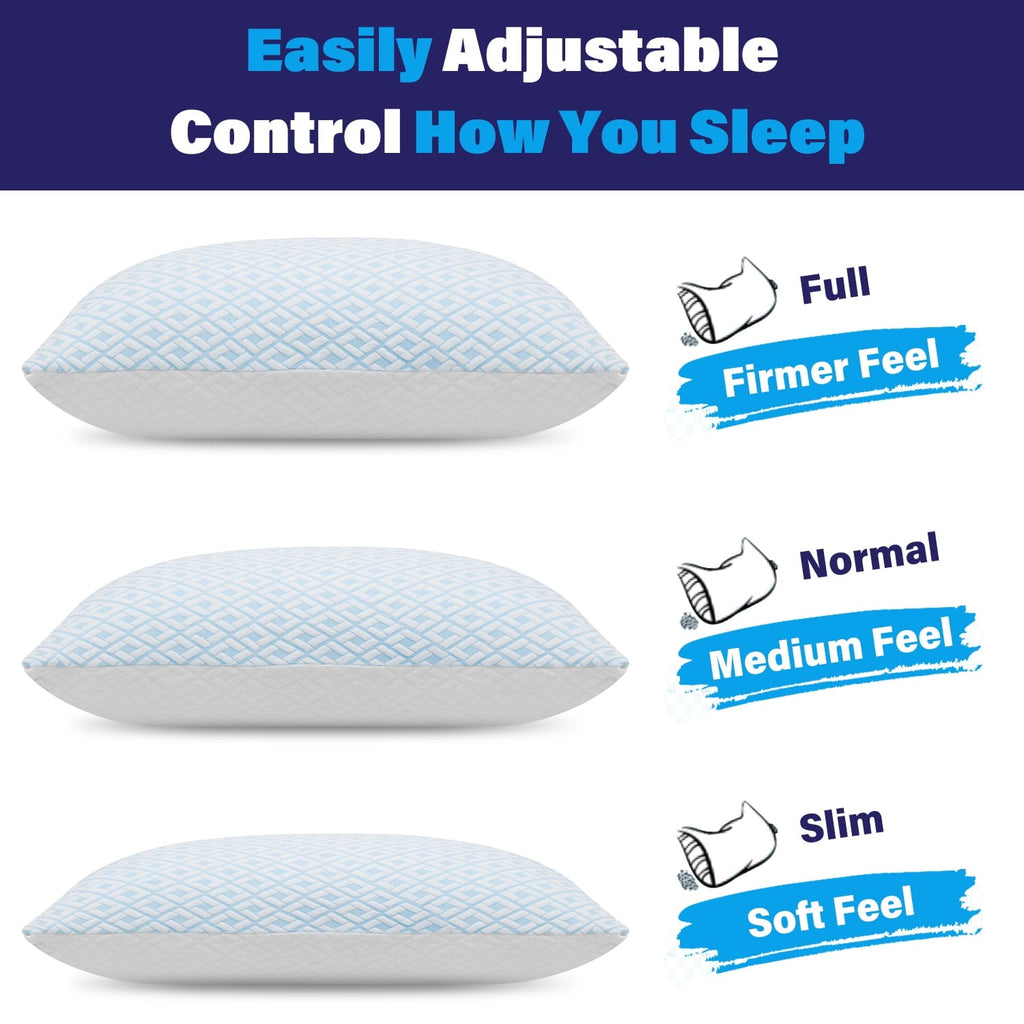 Orthopedic Support Cooling Bed Pillows for Sleeping Shredded Memory Foam Pillows Queen Size Set of 2 Pack - Decorative Throw Pillow Cushion for Sofa & Bed Detail