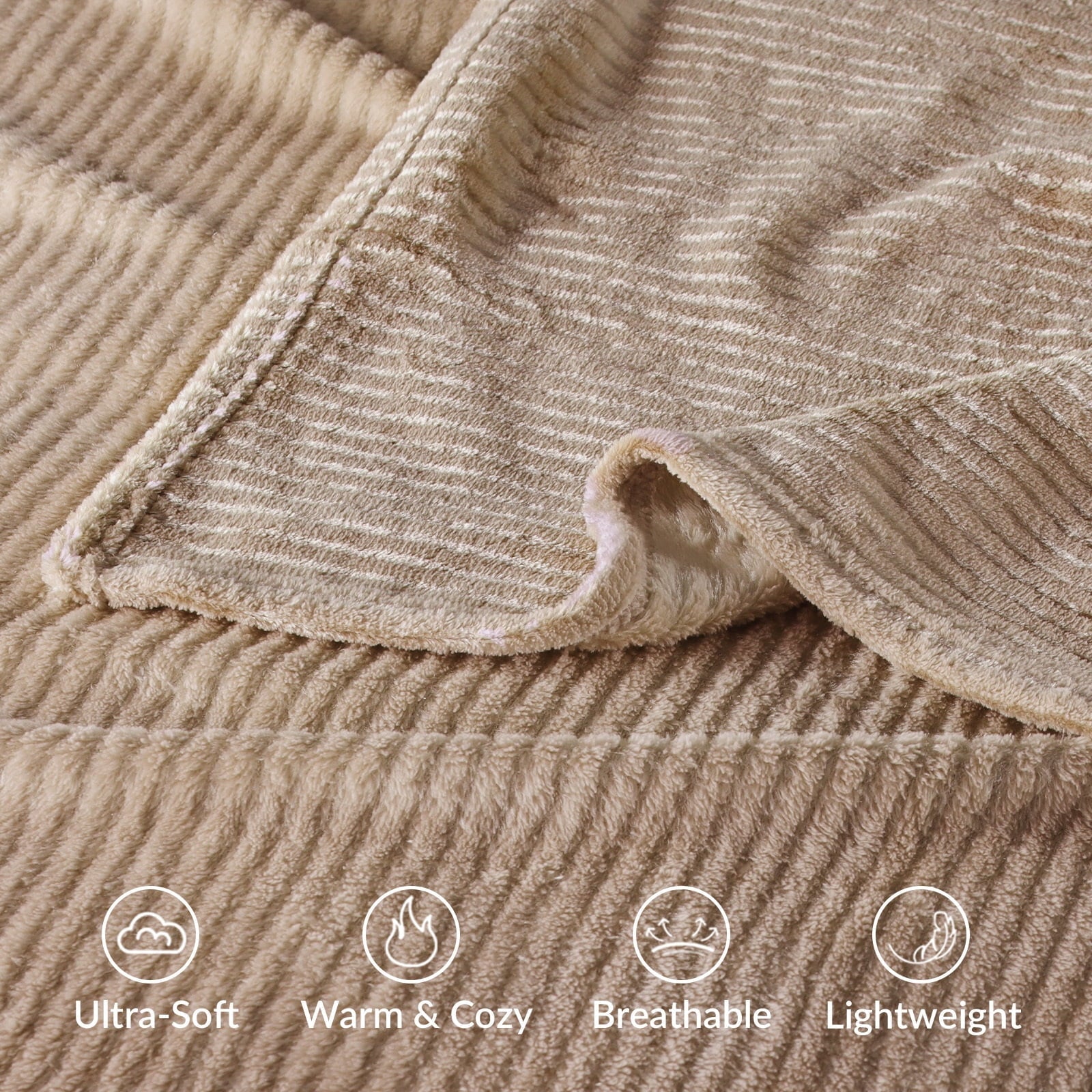 Decorative Knitted Soft Throw Blanket, 50"x60", Camel - Cozy Fleece Throw Blanket for Couch & Bed Detail
