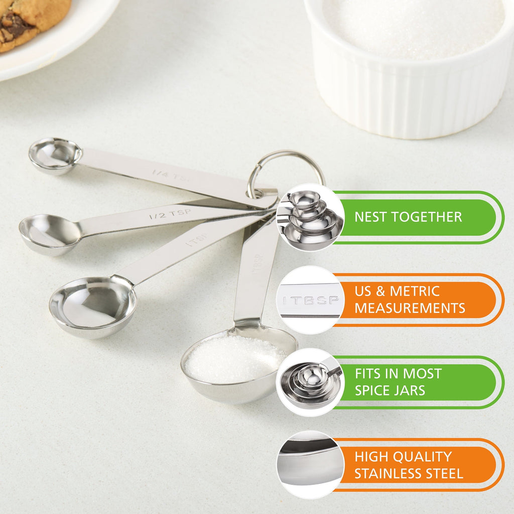 Multi-Functional Kitchen Stainless Steel 4-Piece Nesting Measuring Spoons Set, Stainless Steel Finish - Kitchen Gadget Tool for Quick Food Prep Detail