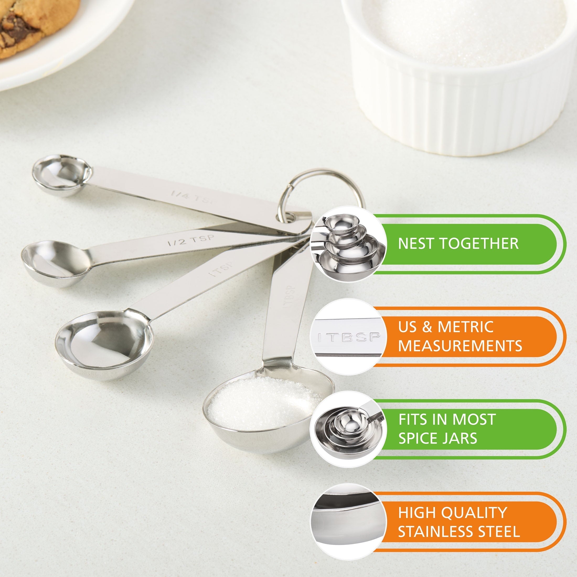 Multi-Functional Kitchen Stainless Steel 4-Piece Nesting Measuring Spoons Set, Stainless Steel Finish - Kitchen Gadget Tool for Quick Food Prep Detail