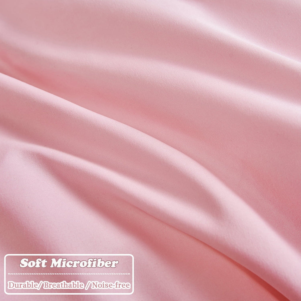 Fluffy Down Alternative Pink Full Size Comforter Set Pom Fringe 3 Pcs Boho Chic Cute Ball Pom Blush Bedding Set Cali Soft Lightweight Solid B... - Luxurious Quilted Duvet Cover Set Detail