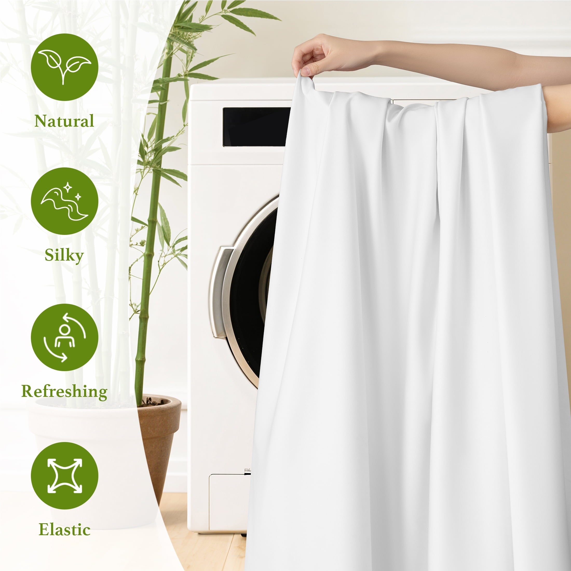 Premium Egyptian Cotton Bamboo Sheets Set, 4-Piece Queen Sheet Set with 16" Deep Pockets, Soft and Breathable Bed Sheets, White - Cooling Hotel Quality Bedding Sheets and Pillowcases Detail