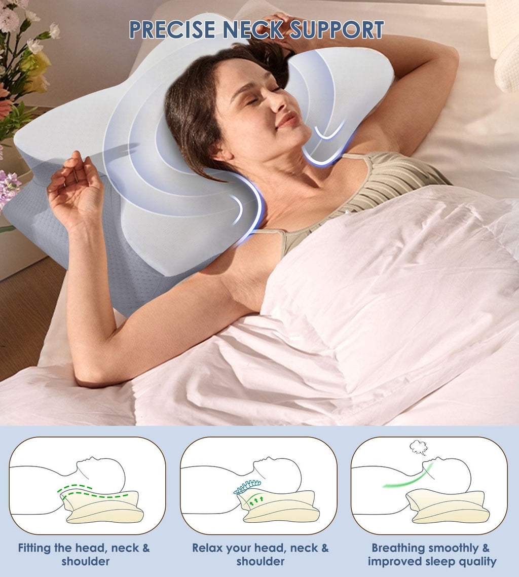 Decorative Plump Cervical Pillow for Neck Pain Relief, Contour Memory Foam Pillows, Odorless Ergonomic Neck Pillow Adjustable Orthoped... - Orthopedic Shredded Foam Bed Pillow Set Detail