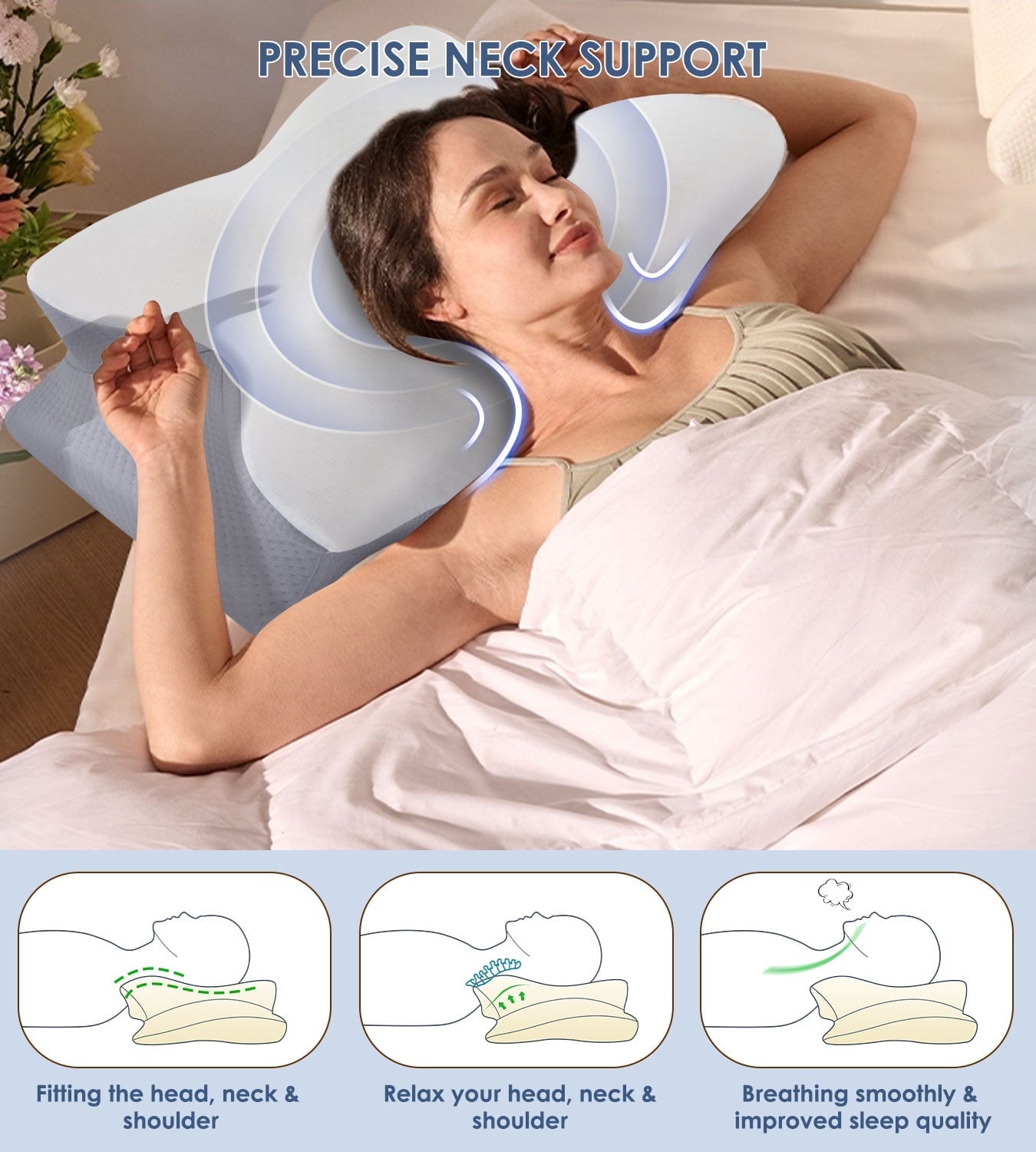 Decorative Plump Cervical Pillow for Neck Pain Relief, Contour Memory Foam Pillows, Odorless Ergonomic Neck Pillow Adjustable Orthoped... - Orthopedic Shredded Foam Bed Pillow Set Detail