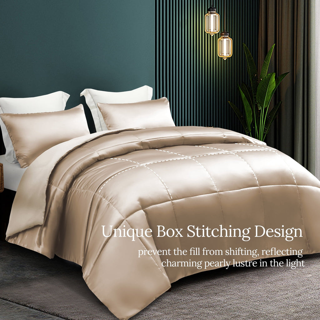 Fluffy Down Alternative 3-Piece Reversible Silky Soft King Size Comforter Bedding Set, Luxurious Satin Comforters with 2 Satin Pillowcases, L... - All-Season Down Alternative Comforter Insert Detail