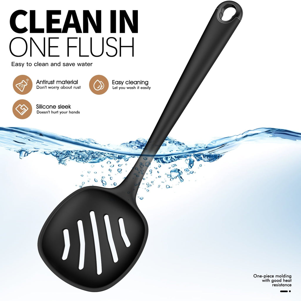 Ergonomic Cooking Silicone Kitchen Utensils Set, 600°F Heat Resistant Silicone Cooking Utensils, Spatula, Spoon, Whisk, Tongs, Kitchen ... - Heat-Resistant Silicone Cooking Spatula Turner Detail